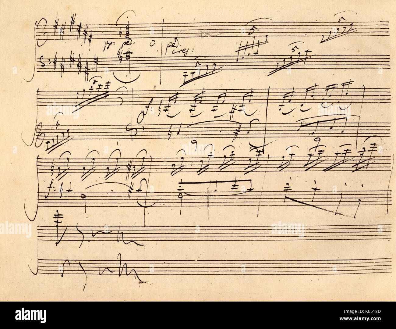 Ludwig van Beethoven - finale de la partition du compositeur allemand, "Sonate pour piano n°24' en fa dièse majeur, opus 78, écrit en 1809. Deuxième Mouvement : Allegro vivace. Op. 78 surnommé 'une Thérèse'. La page 16 du manuscrit original. LvB : baptisé le 17 décembre 1770 - 26 mars 1827. Banque D'Images