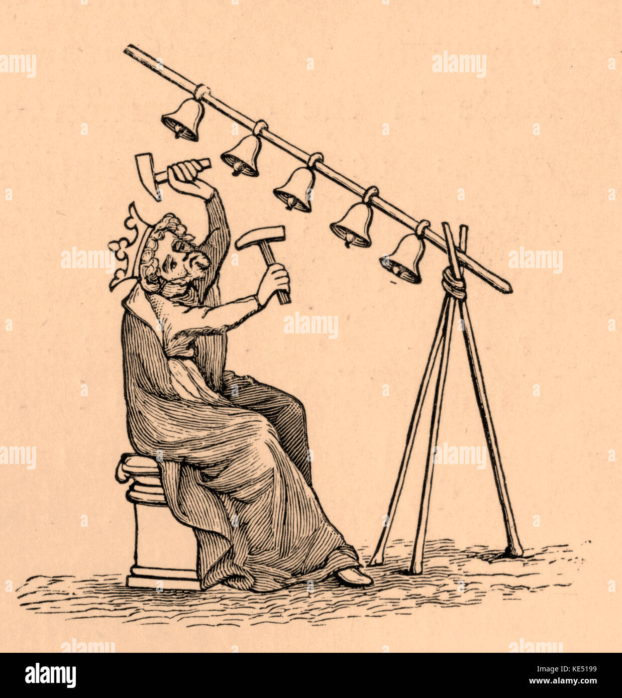 Le roi David jouant sur cloches - début du xive siècle Banque D'Images