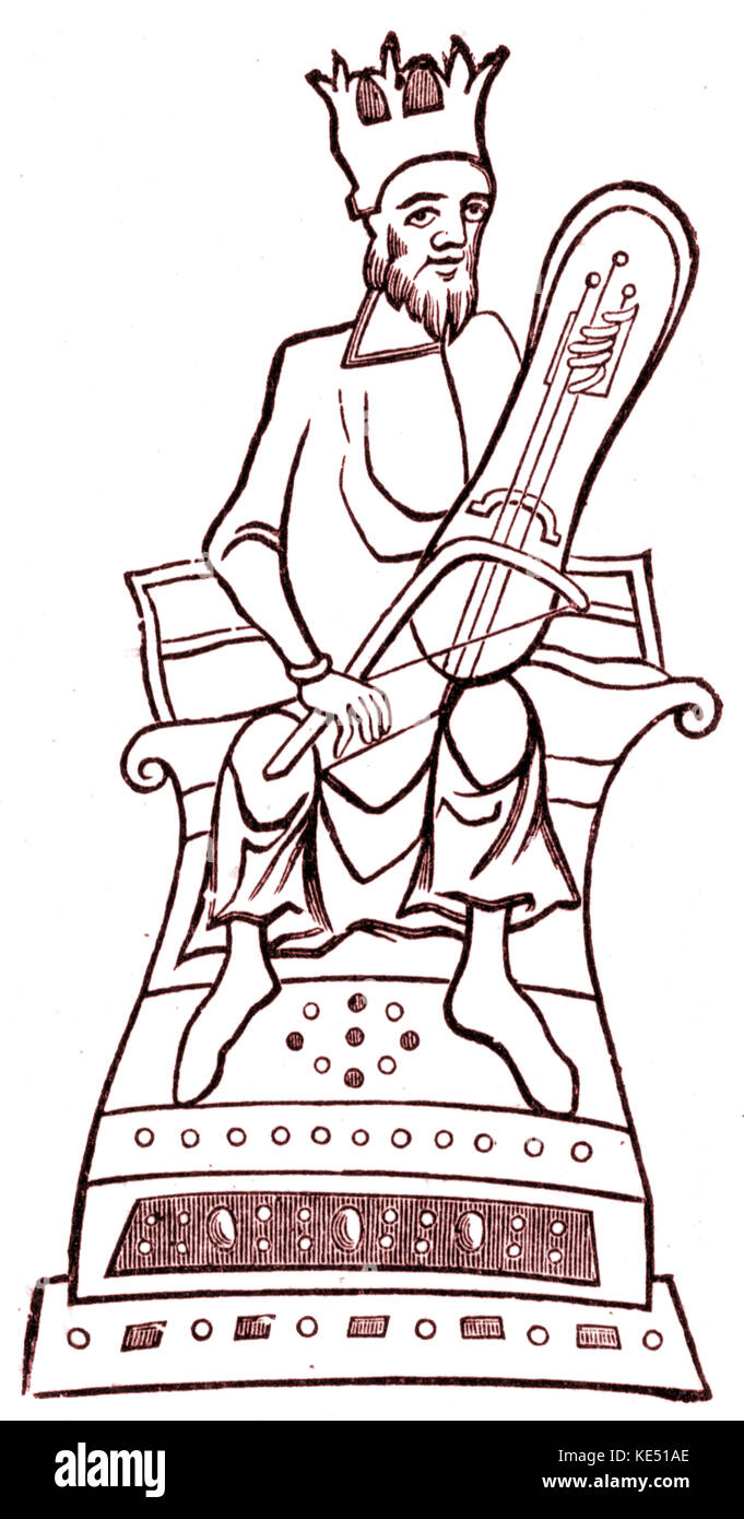 Trois allemands - instrument de crout (ou rotte ou rota ou crwth). Musicien médiéval. Banque D'Images