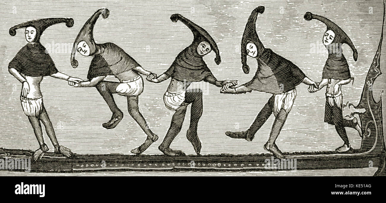 Danseurs d'effectuer la Morris Dance - ch. 1338-1344. J'ai plus de chapeaux. Banque D'Images