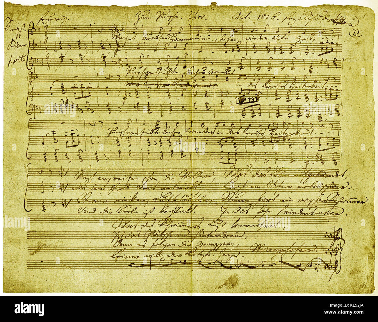Franz Schubert, manuscrit score pour 'Zum Punsche", octobre 1816. FS, compositeur autrichien : 31 janvier 1797 - 19 novembre 1828. Banque D'Images