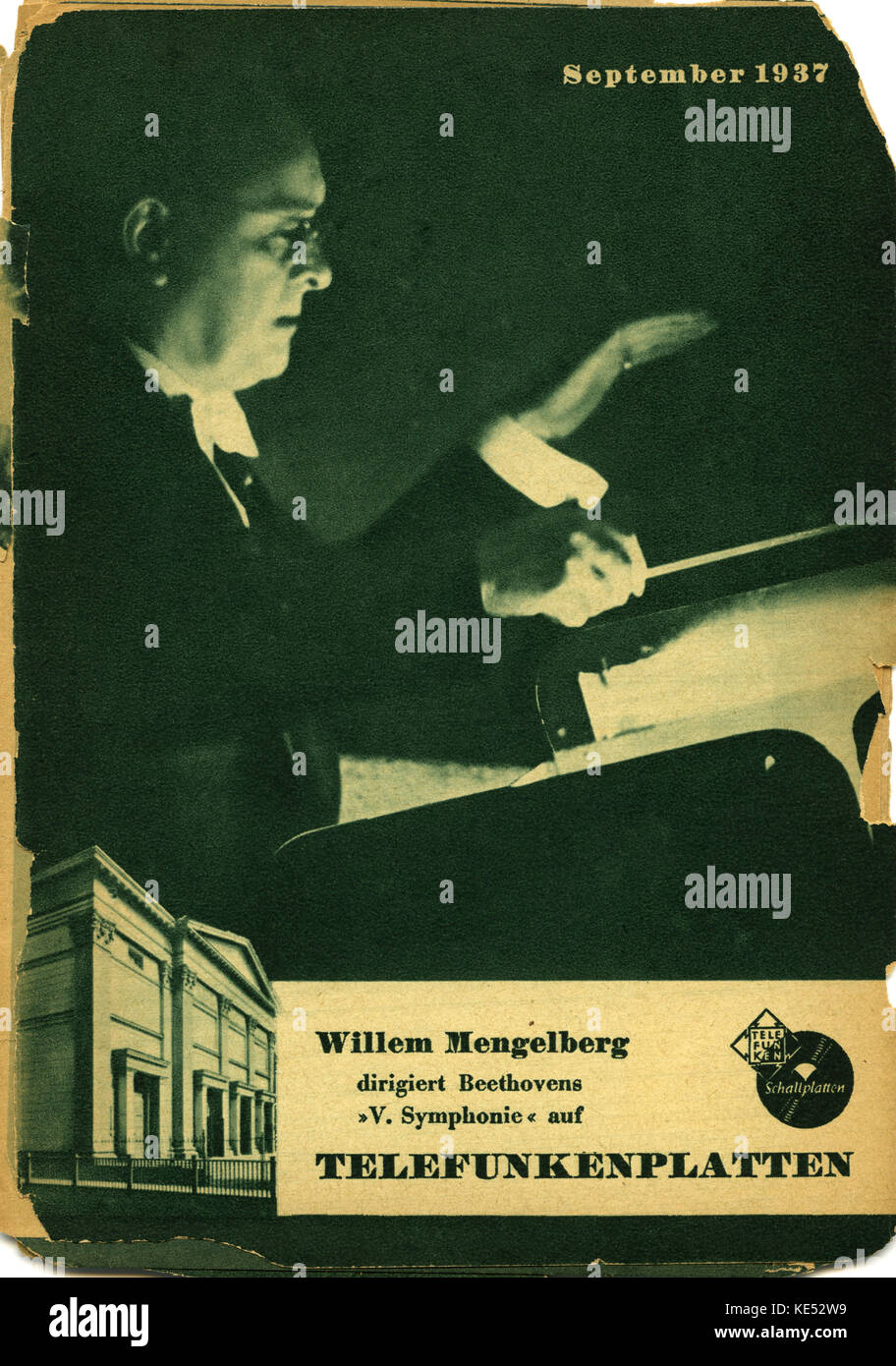 Willem Mengelberg effectuant la Cinquième Symphonie de Beethoven avec baton Septembre 1937 publications promotionnelles par Telefunkenplatten. . Chef d'orchestre néerlandais, 1871-1951. Banque D'Images