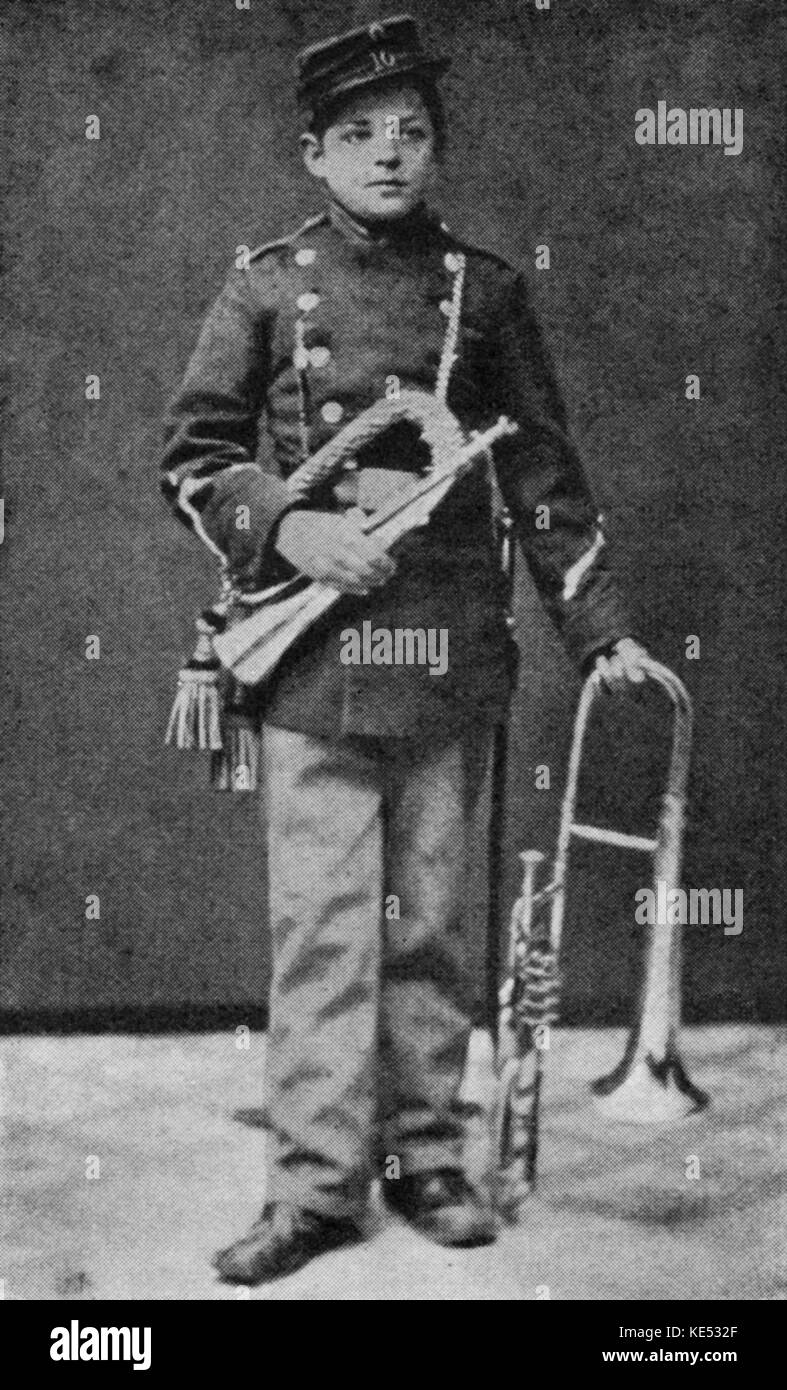 Carl Nielsen, portrait en tant que jeune garçon comme clairon régimentaire de l'âge de 14 ans, c.1879. Compositeur et chef d'orchestre danois, 9 juin 1865 - 3 octobre 1931. Banque D'Images