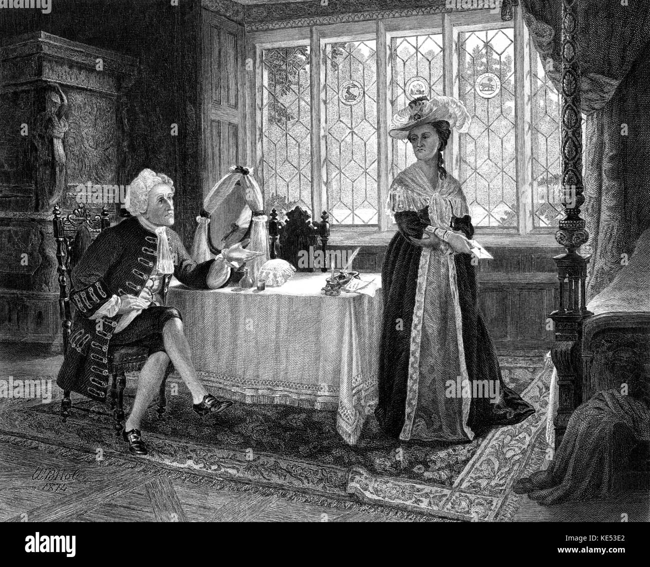 La fiancée de Lammermoor de Sir Walter Scott. Sous-titre suivant : Lady Ashton's interview avec son mari, par rapport à la fermeture de l'hôtel particulier de Ravenswood. Chapitre XXII. Gravure de John Le Conte basé sur un tableau de William Brasse le trou (1846 -1917). Le roman a été publié en 1819 et a servi de base à l'opéra de Donizetti Lucia di Lammermoor. Banque D'Images