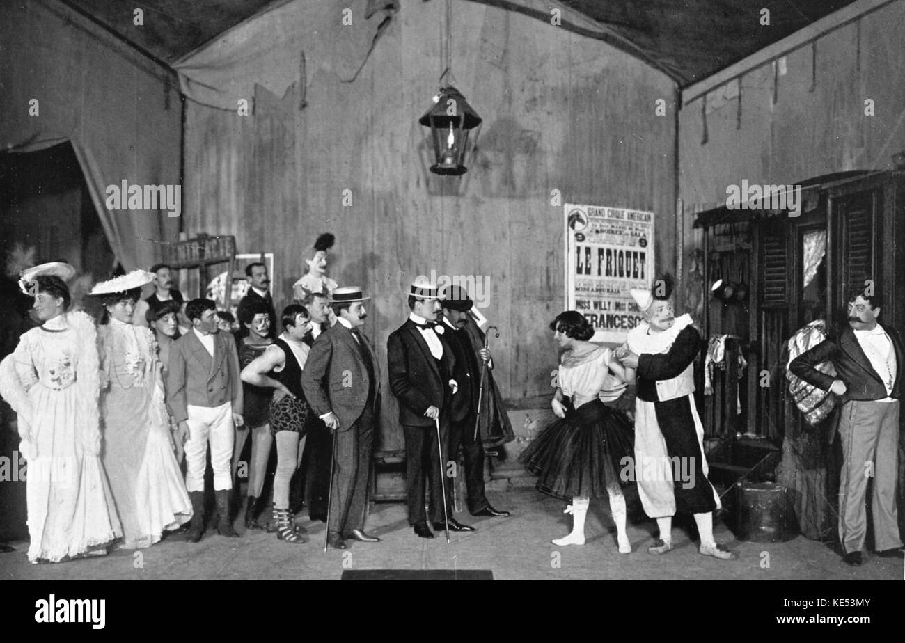 Le Friquet, acte I, au gymnase dramatique. Octobre, 1904. Écrit par Willy, basé sur roman de Gyp. Dorziat que Claparon, comme Vertancourt Andre-Hall Fonteney, comme Hubert de Ganges, Rameil comme Hector, Delaloye comme Baugé, polaire comme, Le Friquet Numes comme Le Mafflu et Collen comme Jacobson . Banque D'Images