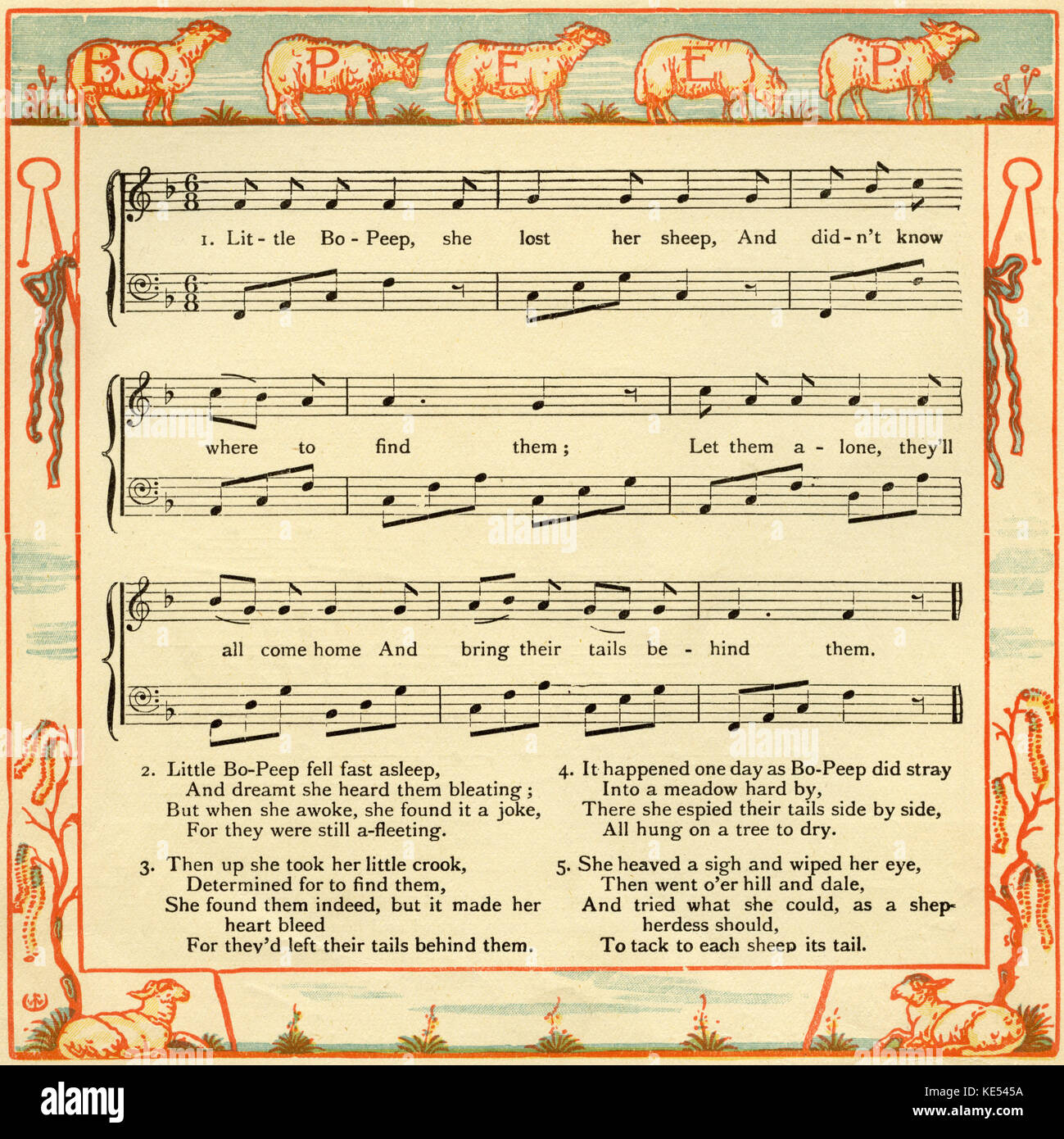 Little Bo Peep, comptine score, l'illustration (1877) par Walter Crane. L'artiste anglais du mouvement Arts and Crafts, 15 août 1845 - 14 mars 1915 Banque D'Images