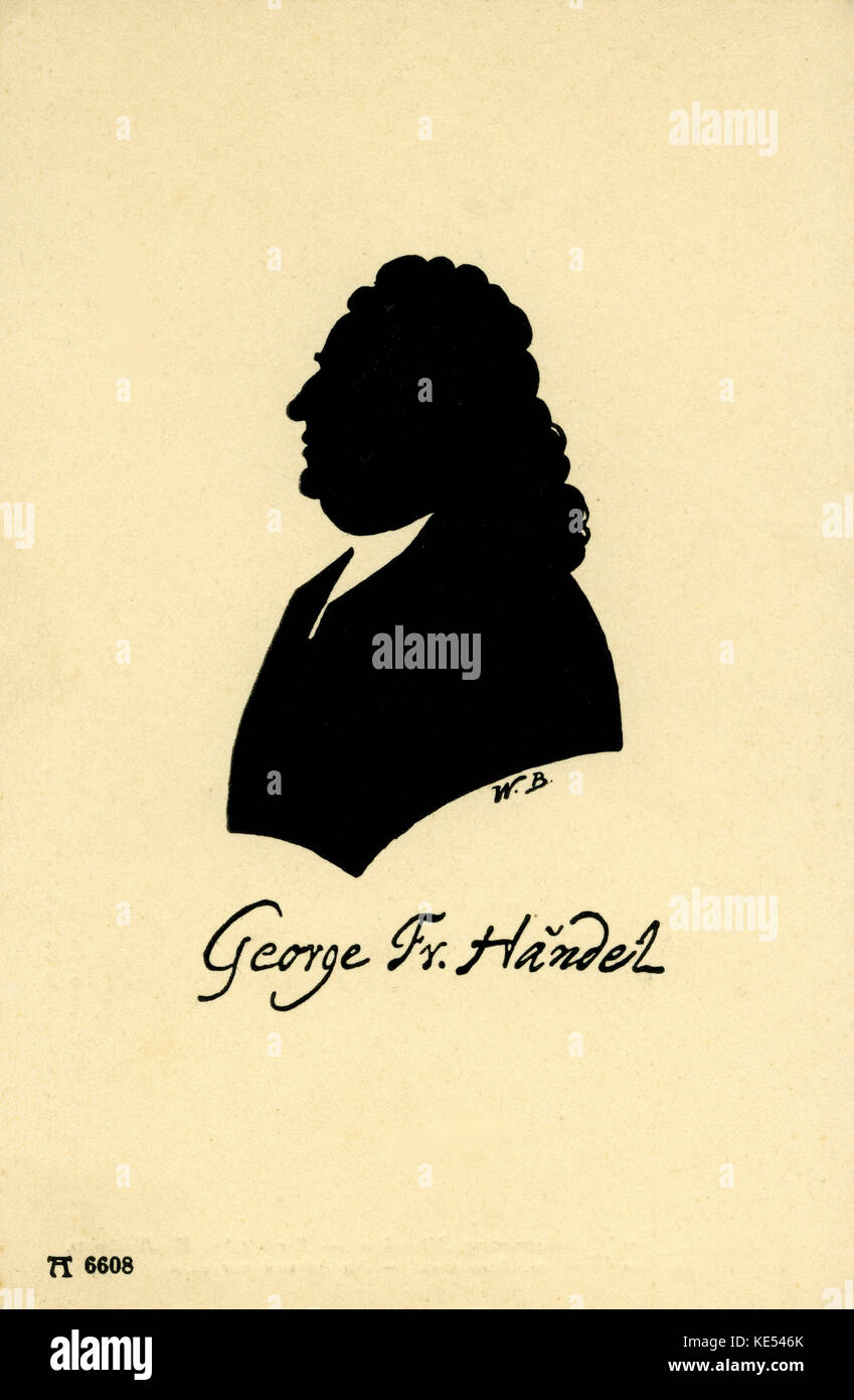 George Frideric Handel (né Georg Friedrich Händel), portrait en silhouette. Compositeur allemand, 23 février 1685 - 14 Avril 1759 Banque D'Images