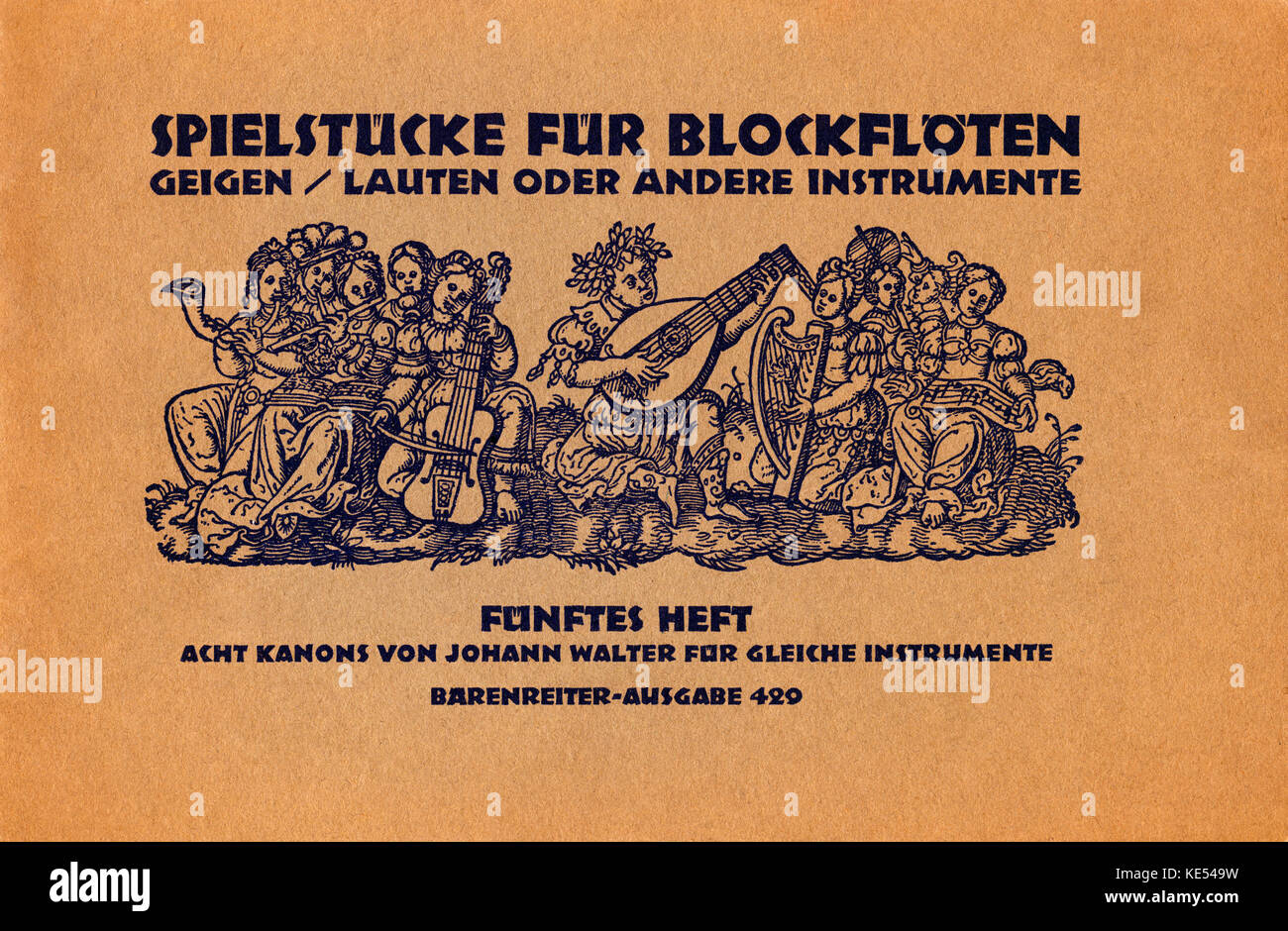 Johann Walter Johann Walter - page de titre de note. Pièces pour flûte, violon, luth ou autres instruments. Huit chanoines par Johann Walter pour la même musique. Spielstucke blockfloten la fourrure. Publiée par Bärenreiter, 1930. Compositeur allemand : 1496 - 25 mars 1570. Banque D'Images