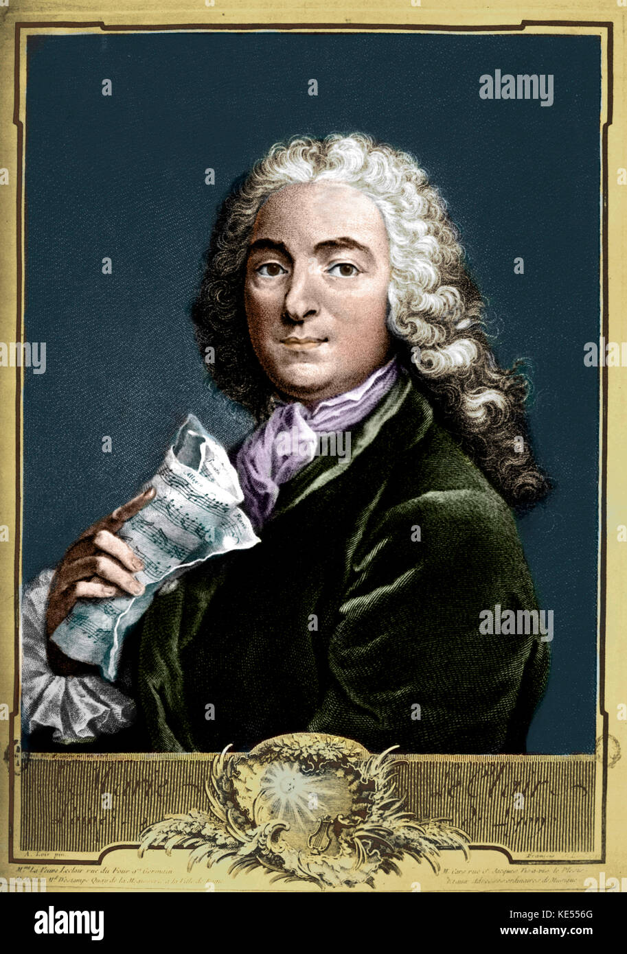 Jean Marie Leclair holding score. Le violoniste et compositeur français. 10  mai 1697 - 22 octobre 1764. Version colorisée Photo Stock - Alamy
