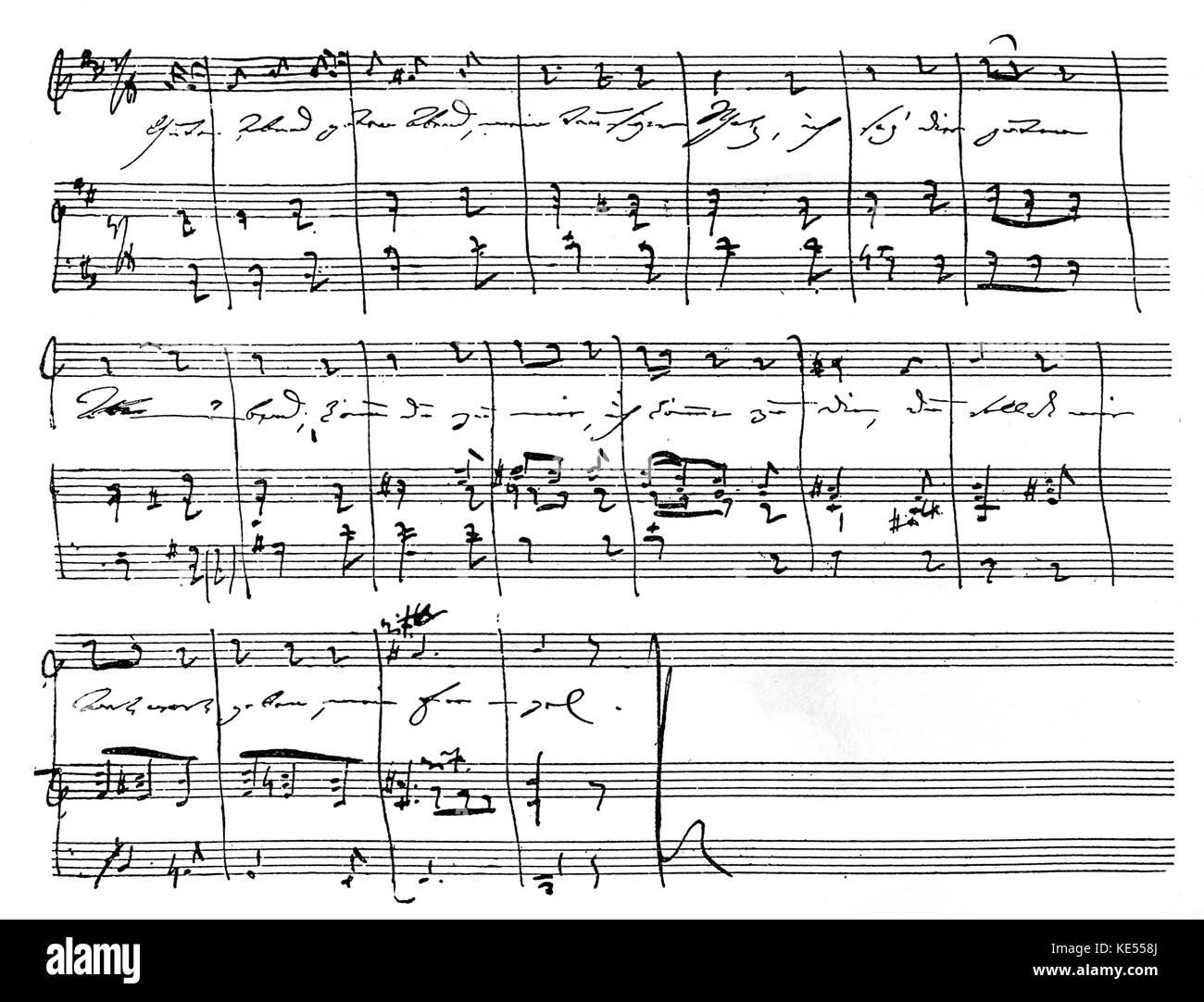 Johannes Brahms' partition autographe manuscrite pour Gutend', 'Abend texte dans l'écriture de Clara Schumann. . Compositeur allemand, 7 mai 1833 - 3 Avril 1897 Banque D'Images