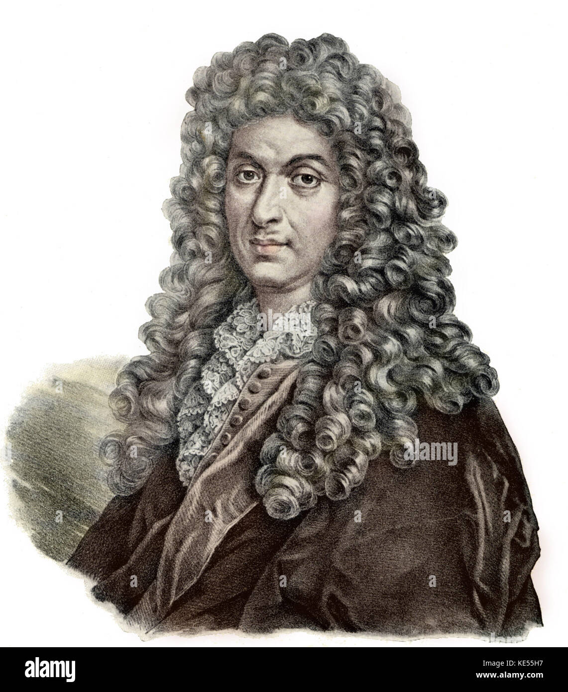 Jean Baptiste de Lully, portrait. Compositeur franco-italienne, 1632-1687. Version colorisée. Banque D'Images