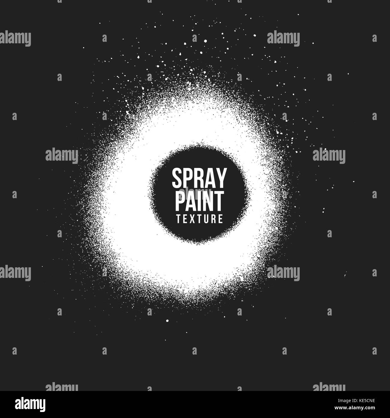 Vector forme du cercle de pulvérisation de peinture monochrome blanc splatter décoratif texture réaliste isolé sur fond noir Illustration de Vecteur