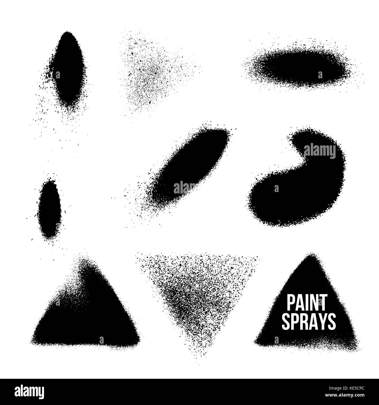 Divers scénarios de pulvérisation de peinture monochrome noir forme splatter décoratif set de textures réalistes isolé sur fond blanc Illustration de Vecteur