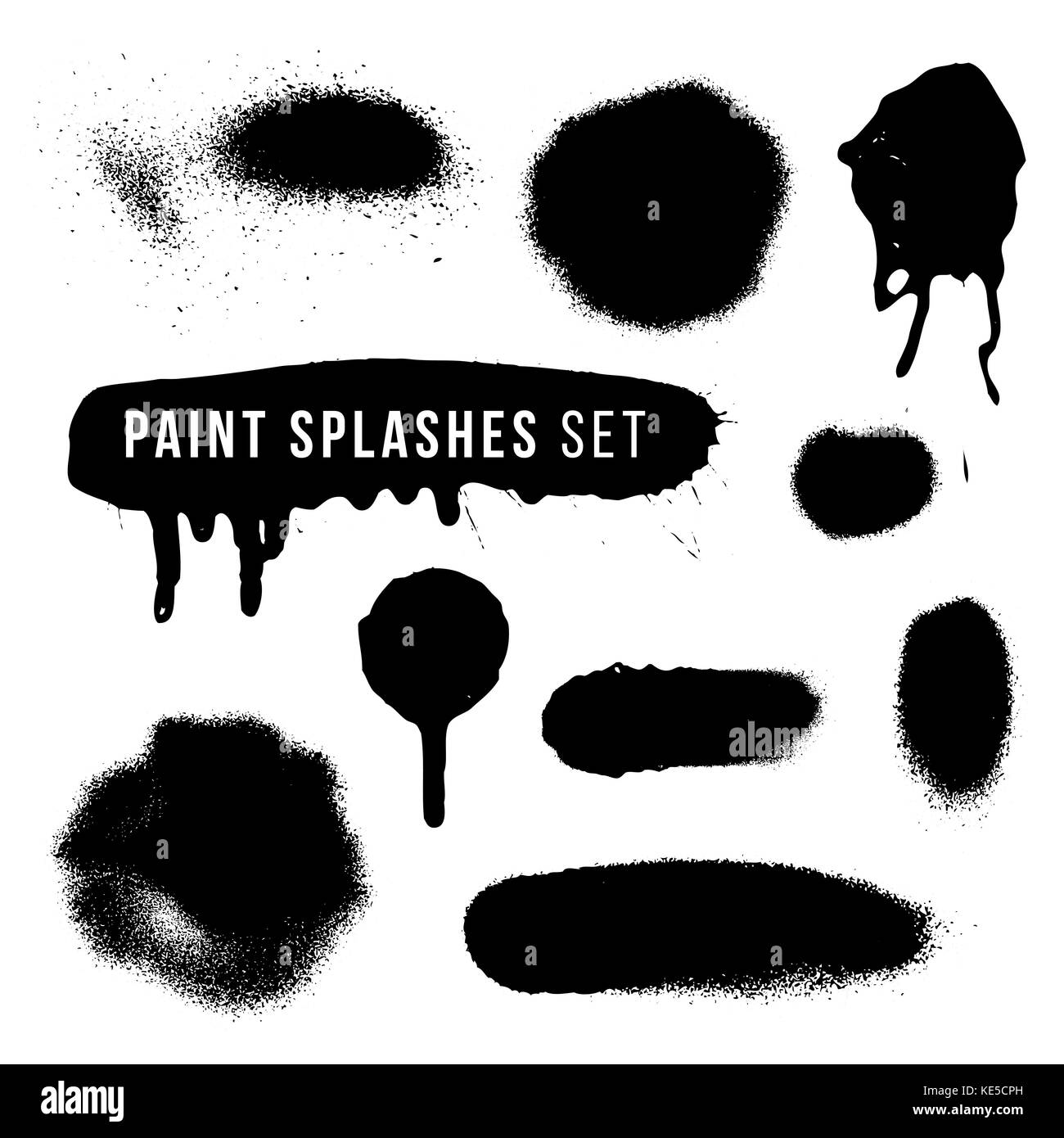 Divers vecteurs éclaboussures de peinture aérosol noir monochrome set de textures réalistes décoratif isolé sur fond blanc Illustration de Vecteur