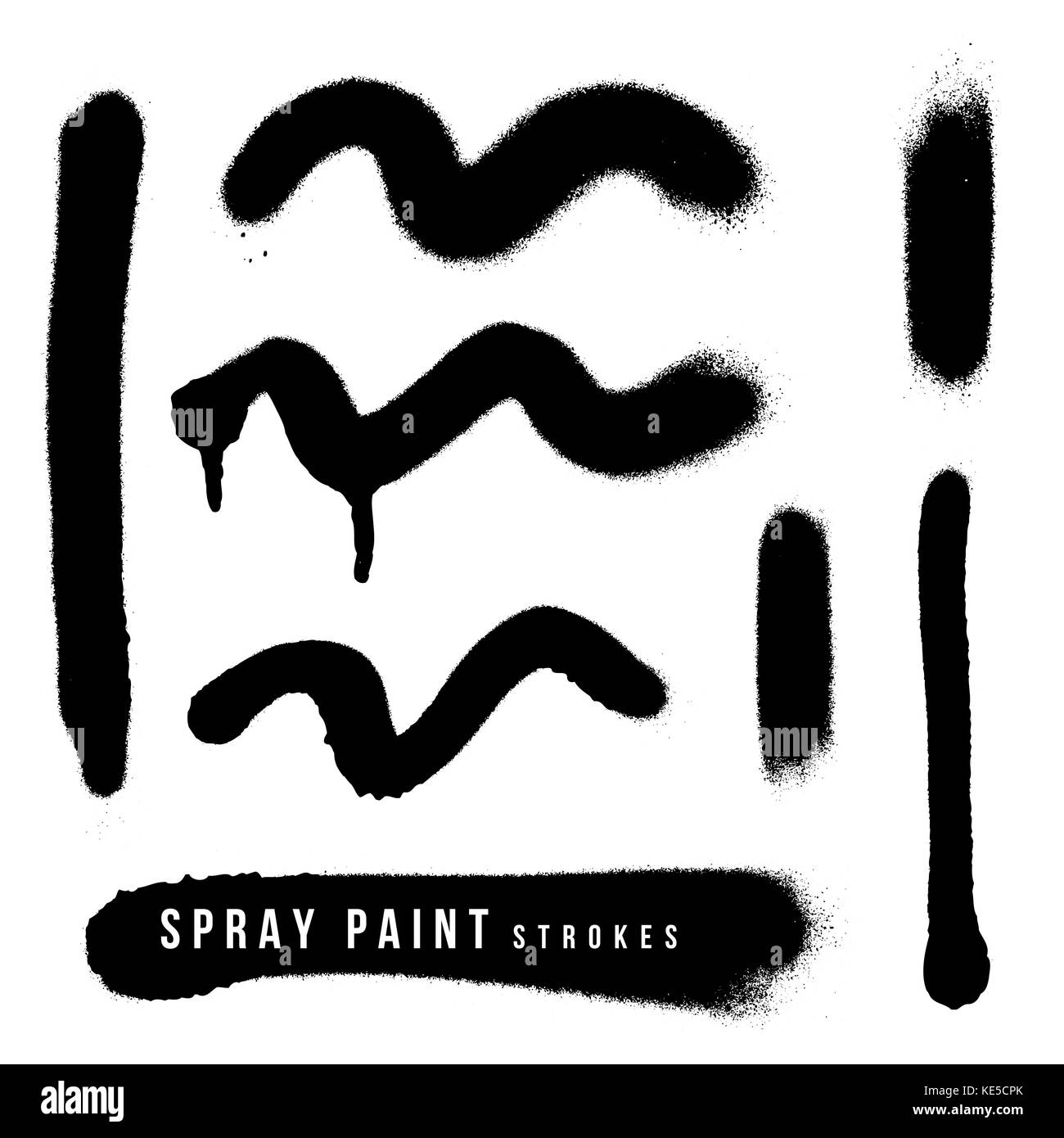 Divers scénarios de pulvérisation de peinture monochrome noir stokes splash jeu de textures réalistes décoratif isolé sur fond blanc Illustration de Vecteur