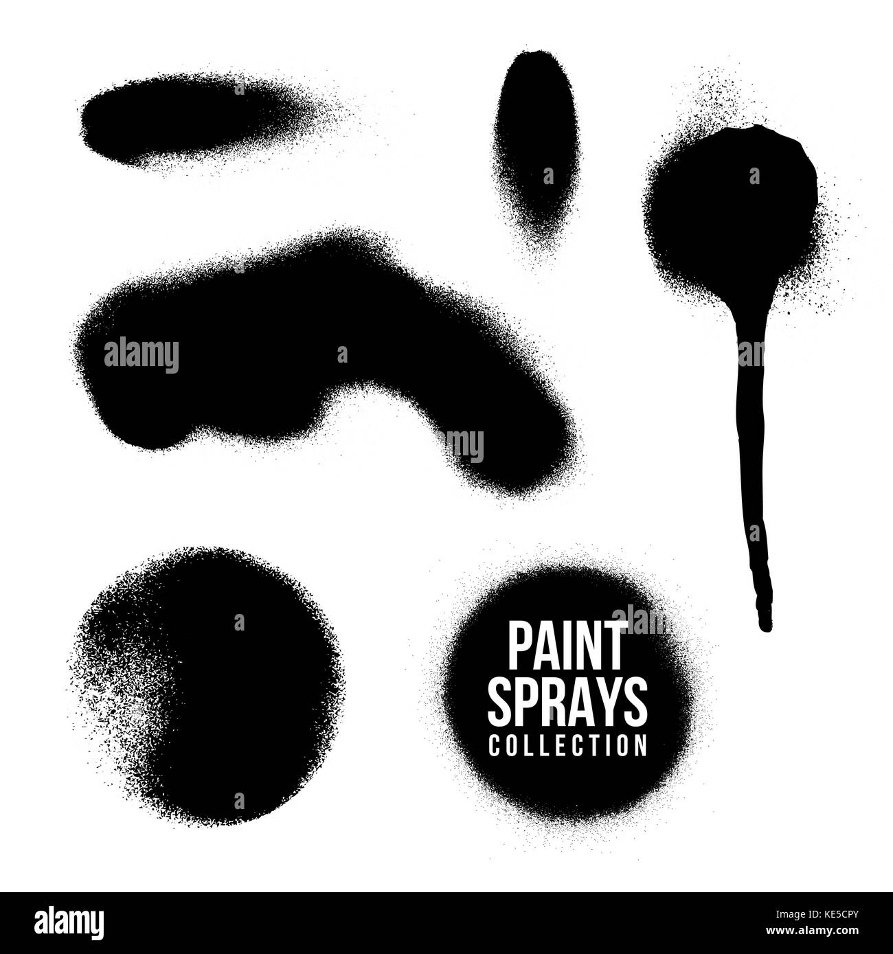 Divers scénarios de pulvérisation de peinture monochrome noir forme splatter décoratif set de textures réalistes isolé sur fond blanc Illustration de Vecteur
