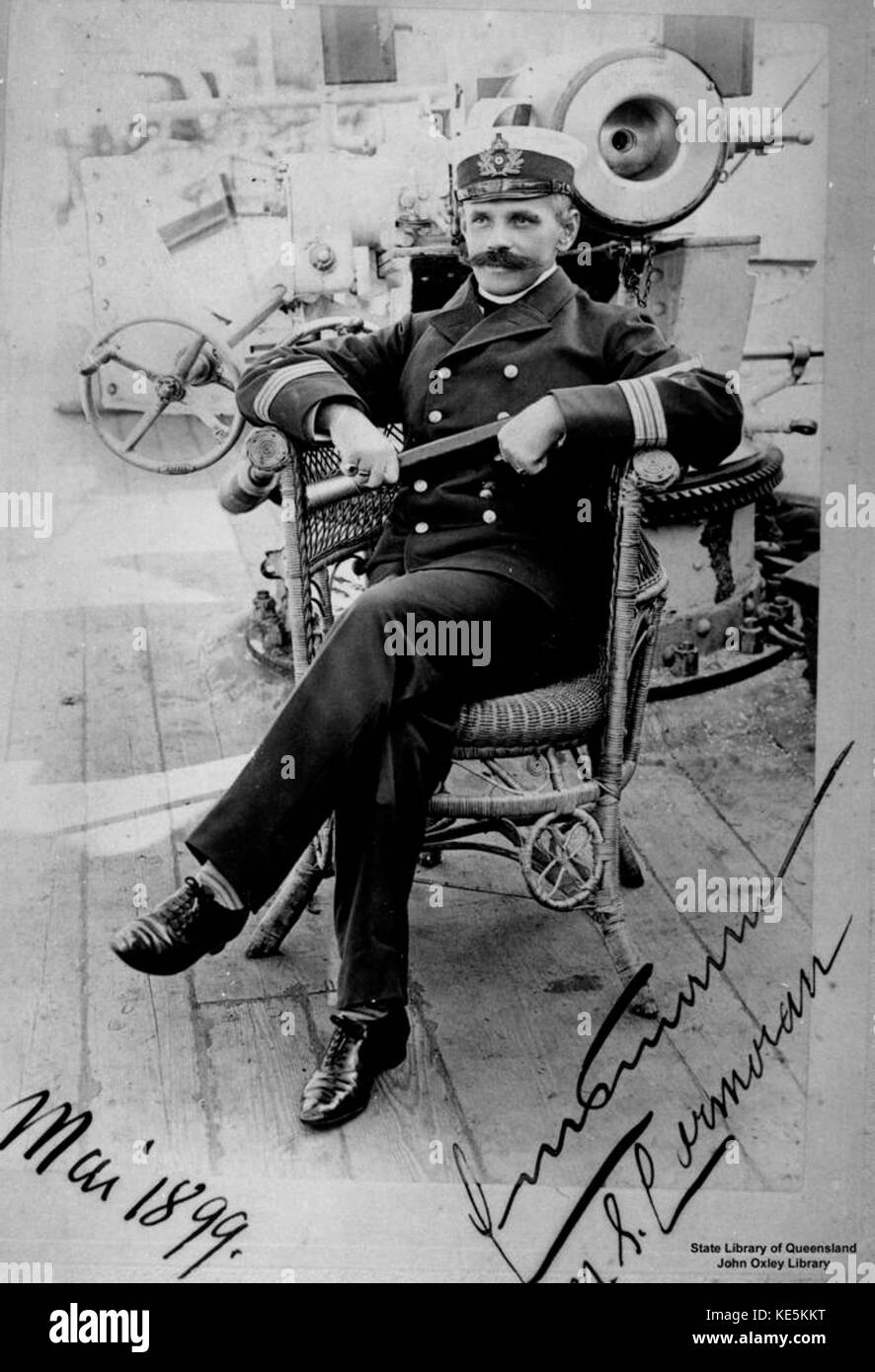 Portrait historique d'un officier de navire du « Cormoran », capturant un moment de l'histoire maritime. Banque D'Images