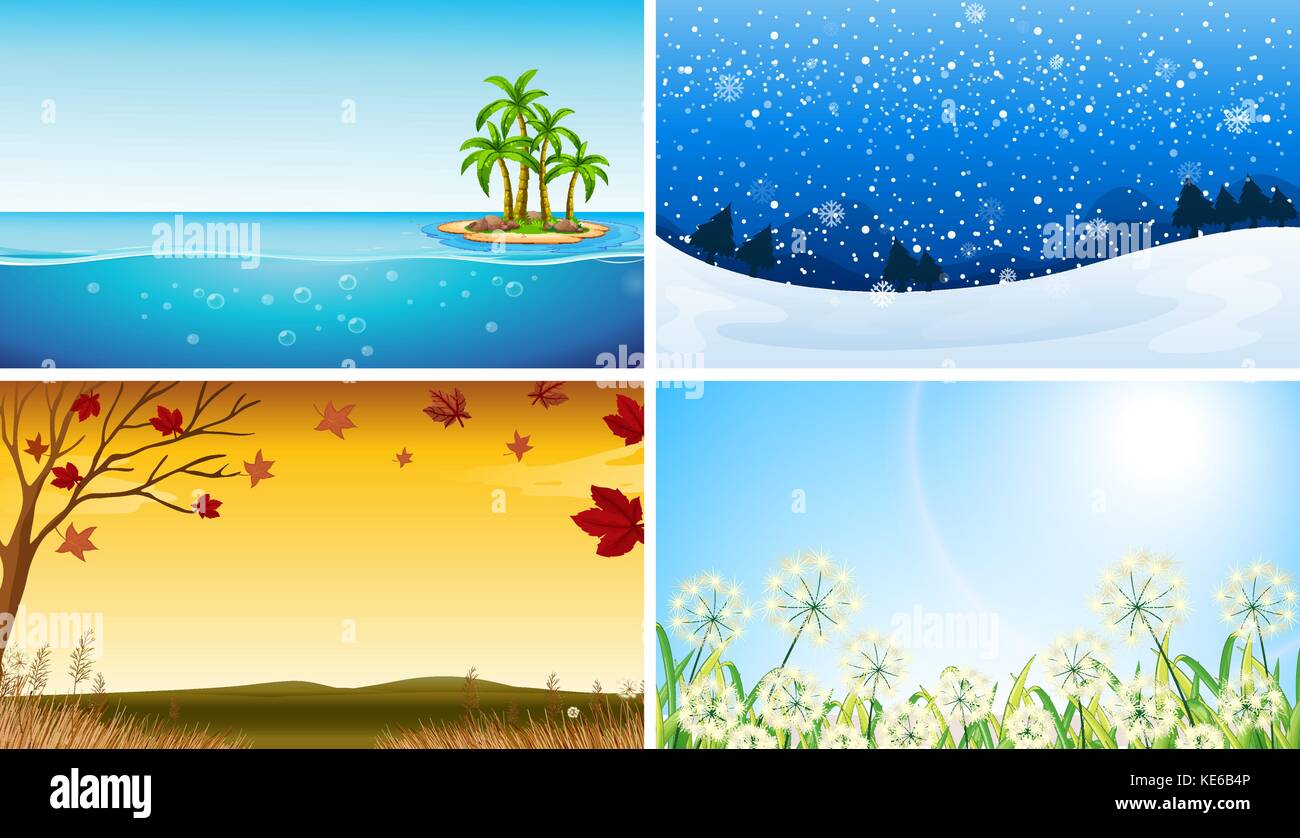Quatre avis de différentes saisons illustration Illustration de Vecteur