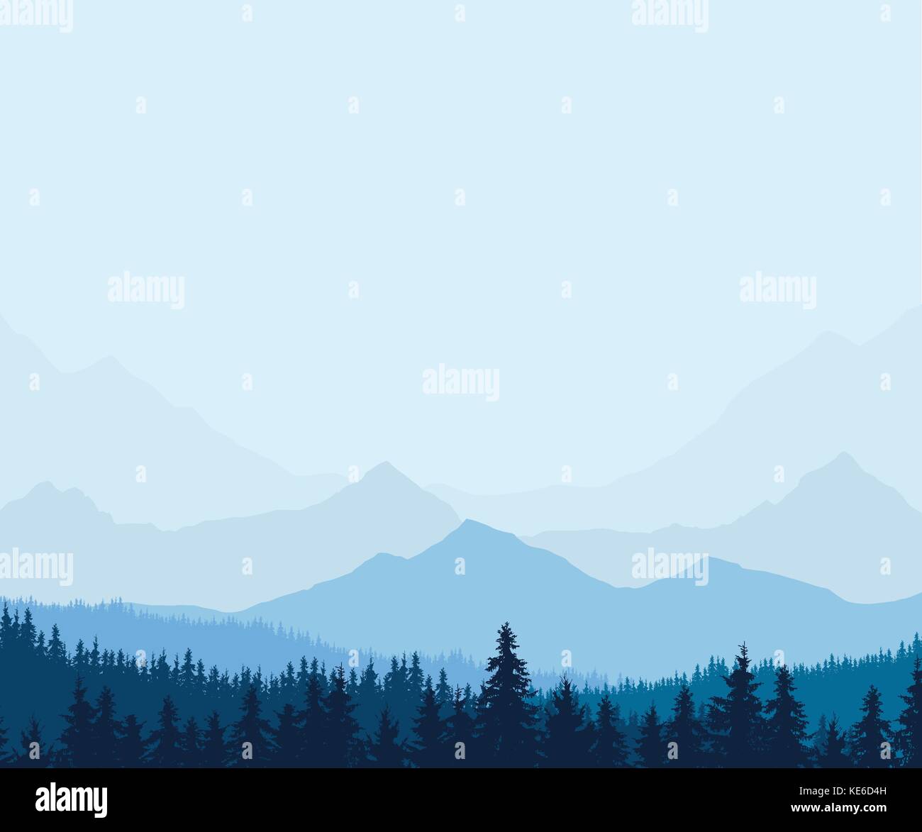 Vue panoramique du paysage de montagne d'hiver avec forêt et avec espace pour le texte, illustration vectorielle Illustration de Vecteur