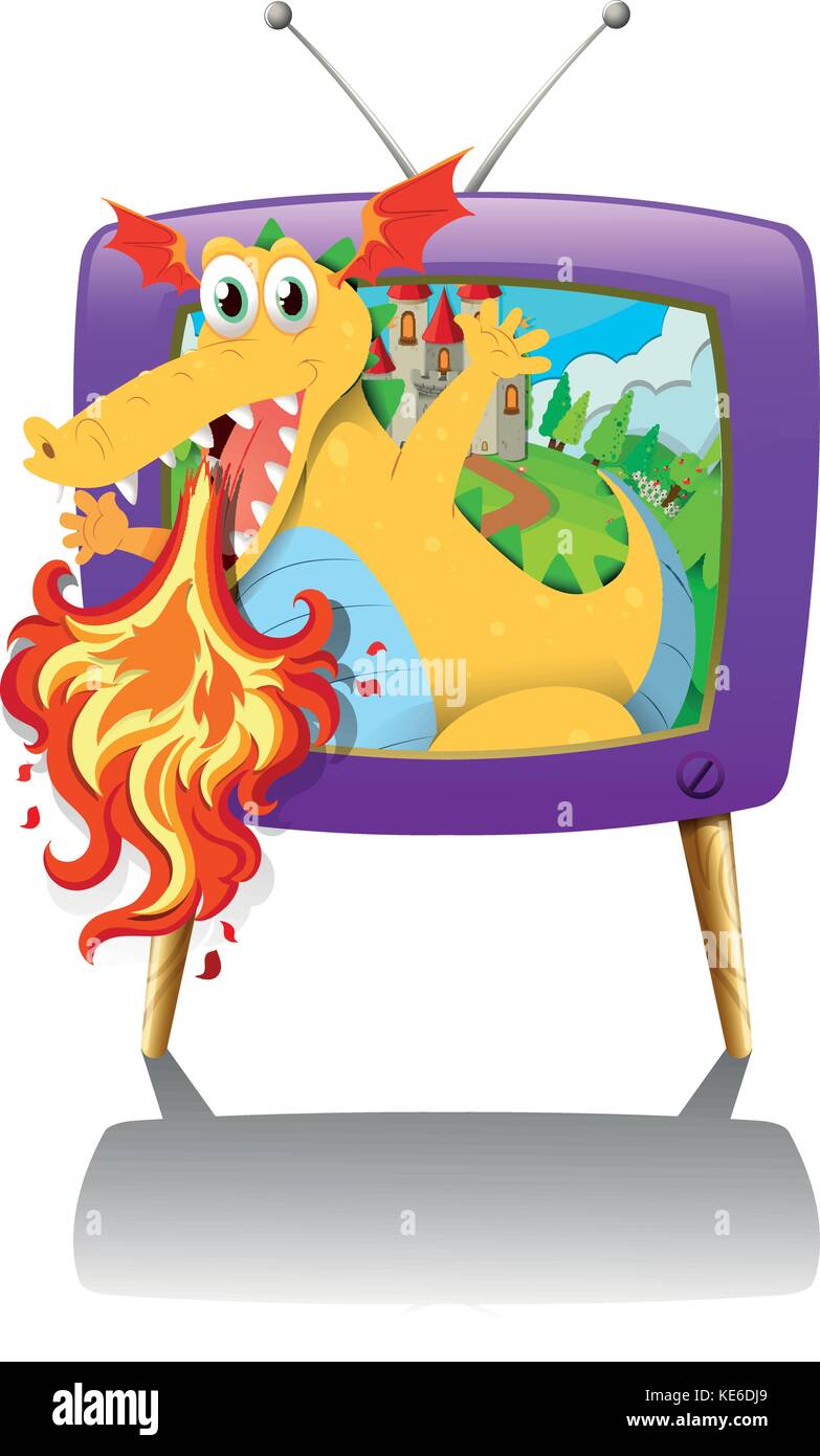 L'écran de télévision avec soufflage dragon fire illustration Illustration de Vecteur
