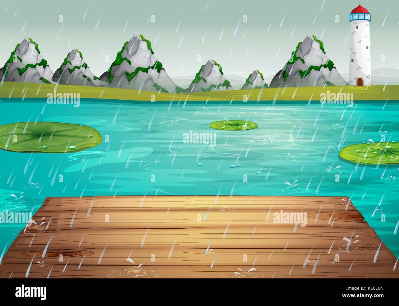Scène du lac au cours de la pluie illustration Illustration de Vecteur