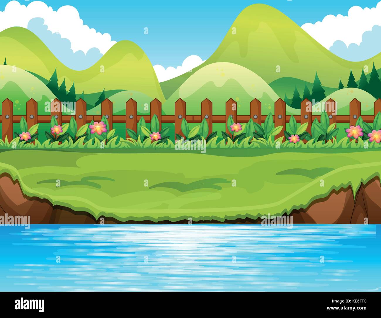 Scène de rivière avec des montagnes illustration d'arrière-plan Illustration de Vecteur