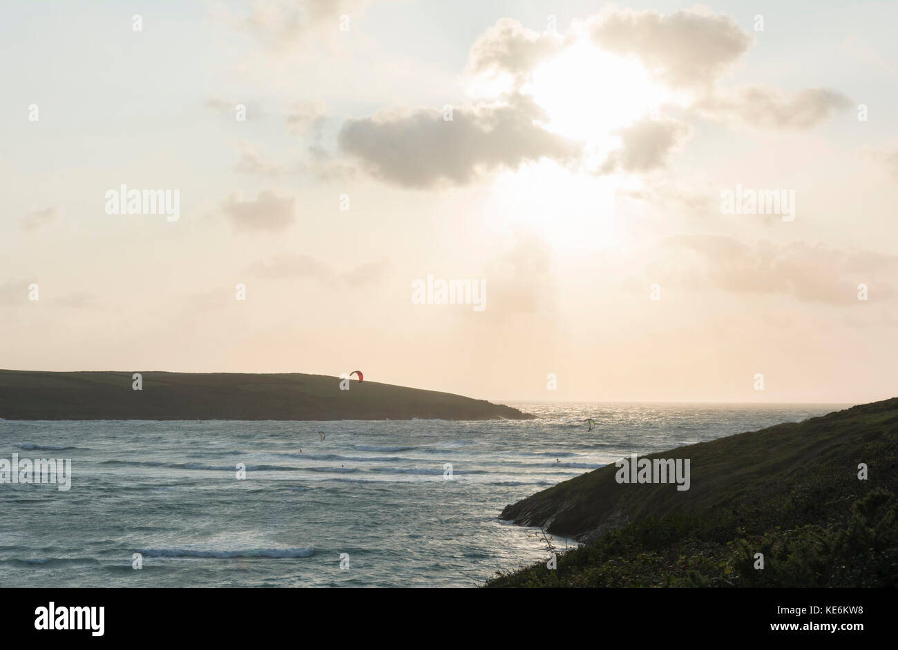 Soirée à la plage de Crantock - Newquay, Cornwall, UK Banque D'Images