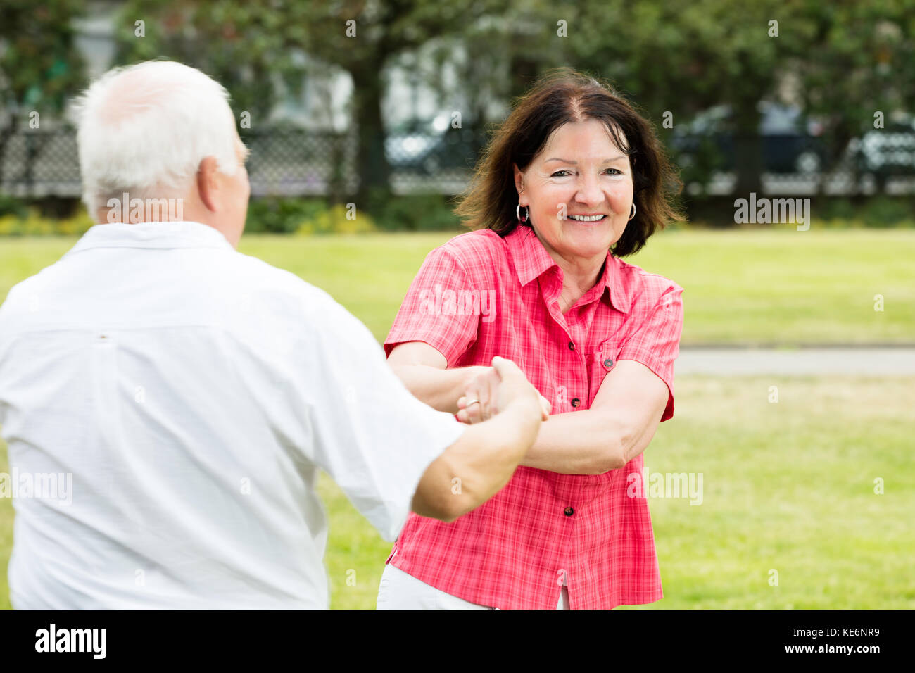 Happy Senior Couple Having Fun In Park Banque D'Images