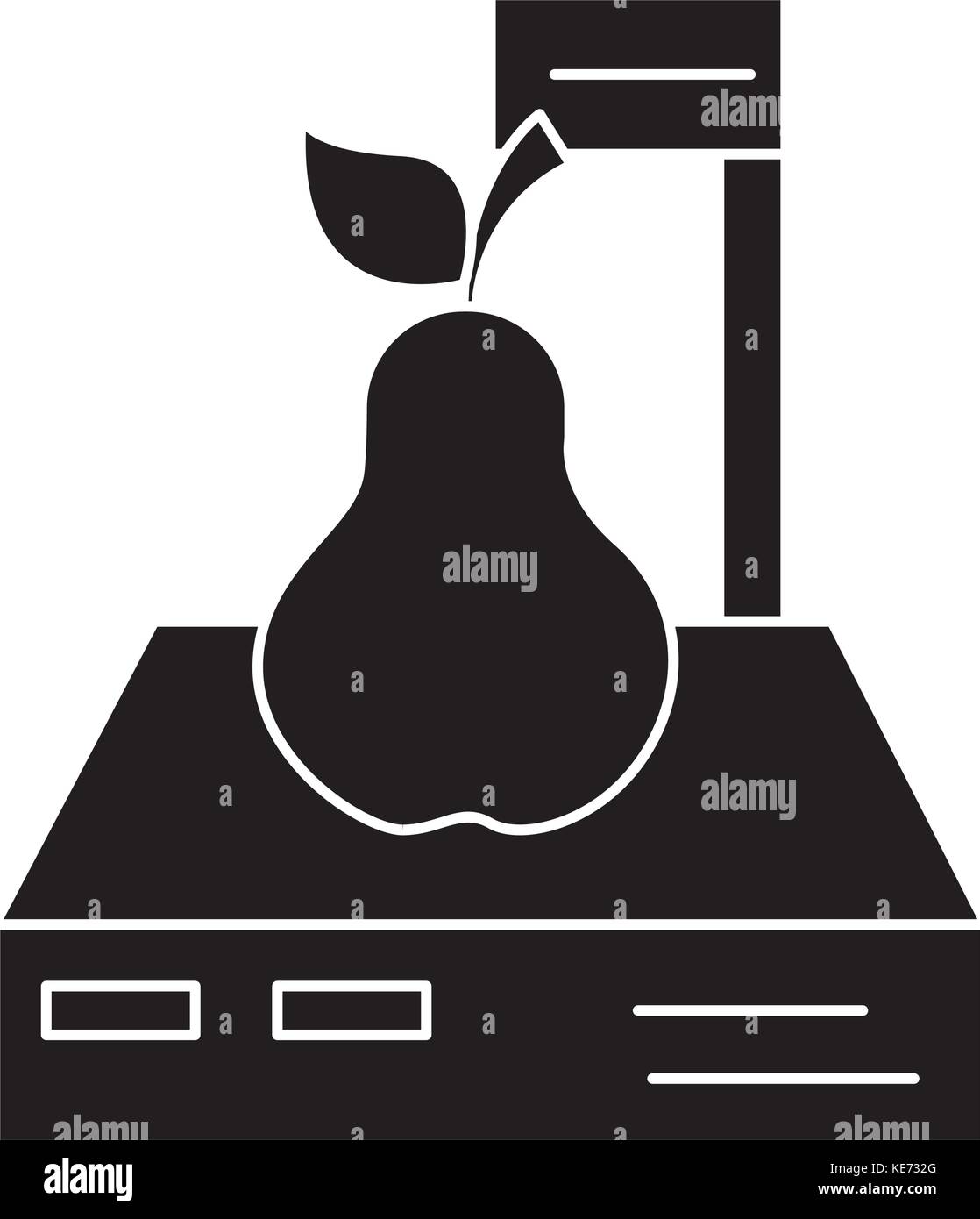 Shop - balances, icône de poire, d'illustration vectorielle panneau noir sur fond isolé Illustration de Vecteur