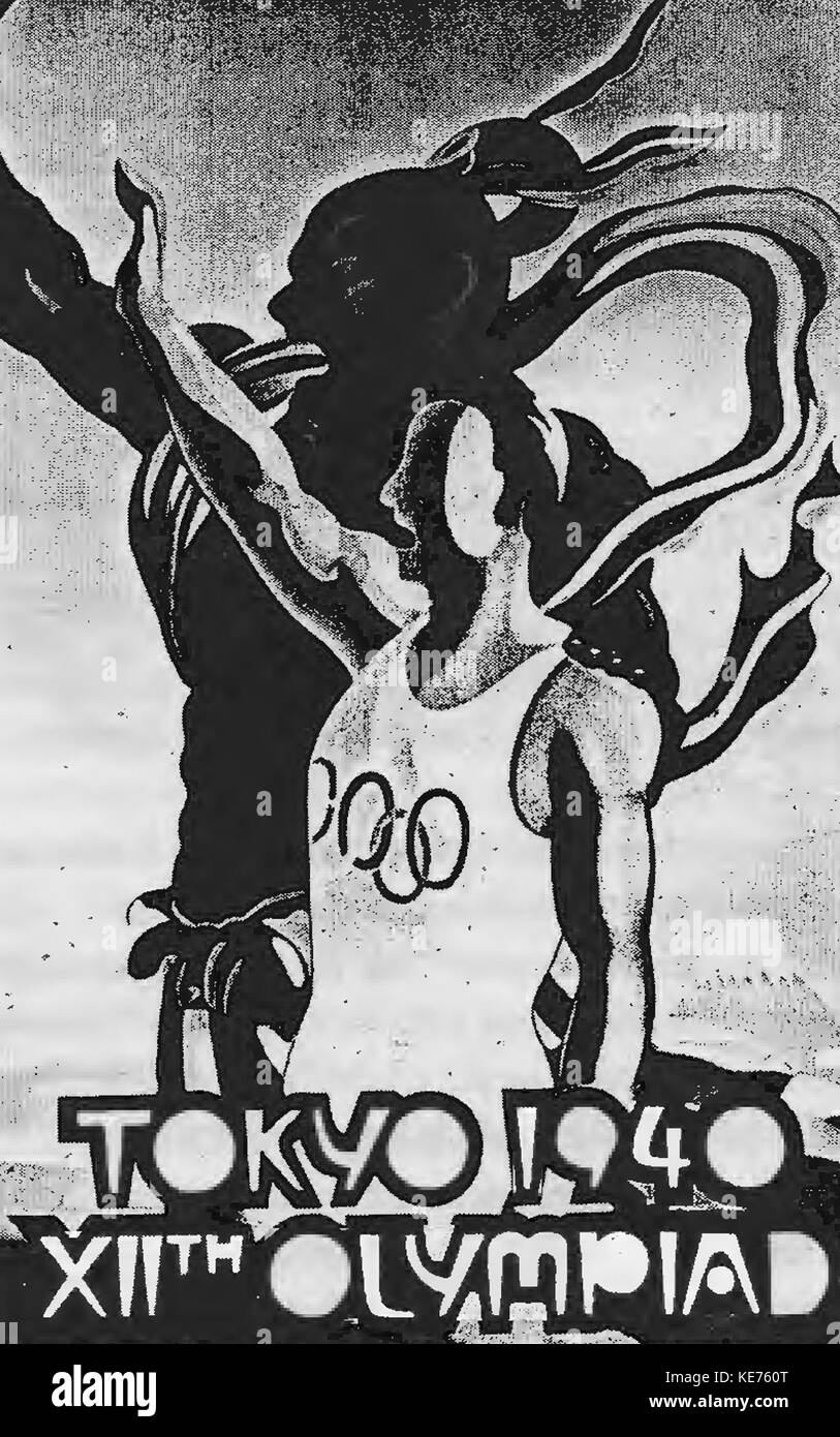 Affiche pour les Jeux olympiques d'été de 1940 à Tokyo, au Japon, conçue pour promouvoir les Jeux. Les Jeux olympiques de Tokyo ont finalement été reportés en raison de la seconde Guerre mondiale, mais ce matériel promotionnel reste un artefact historique. Banque D'Images