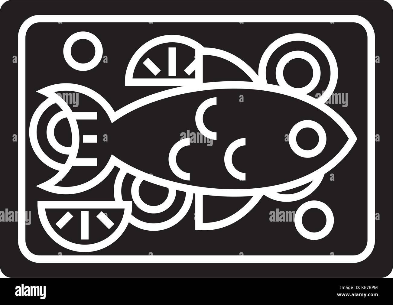 L'icône de poisson frit, vector illustration, panneau noir sur fond isolé Illustration de Vecteur
