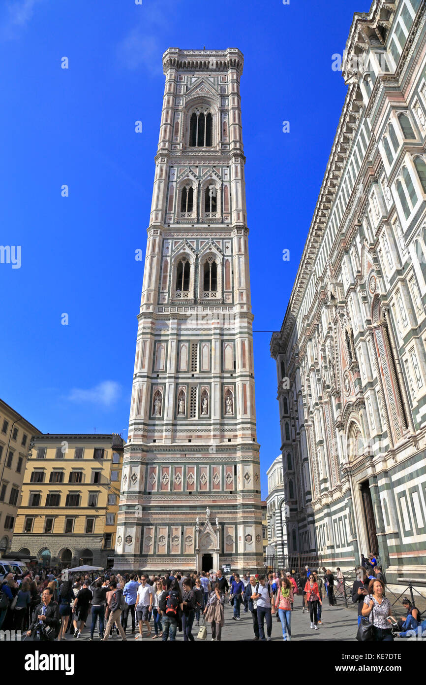 Le clocher de Giotto, la Piazza del Duomo, Florence, Toscane, Italie, Europe. Banque D'Images