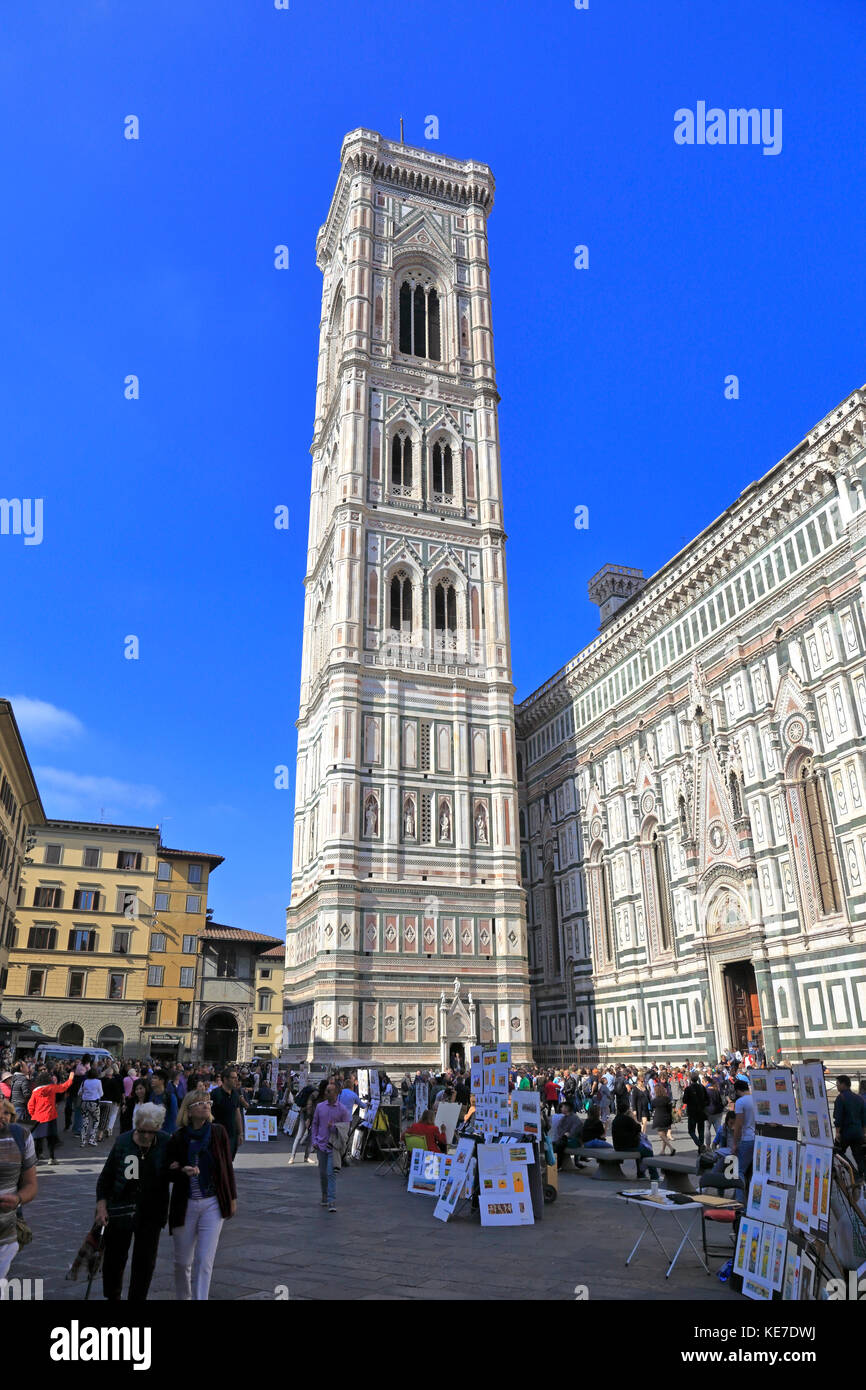 Le clocher de Giotto, la Piazza del Duomo, Florence, Toscane, Italie, Europe. Banque D'Images