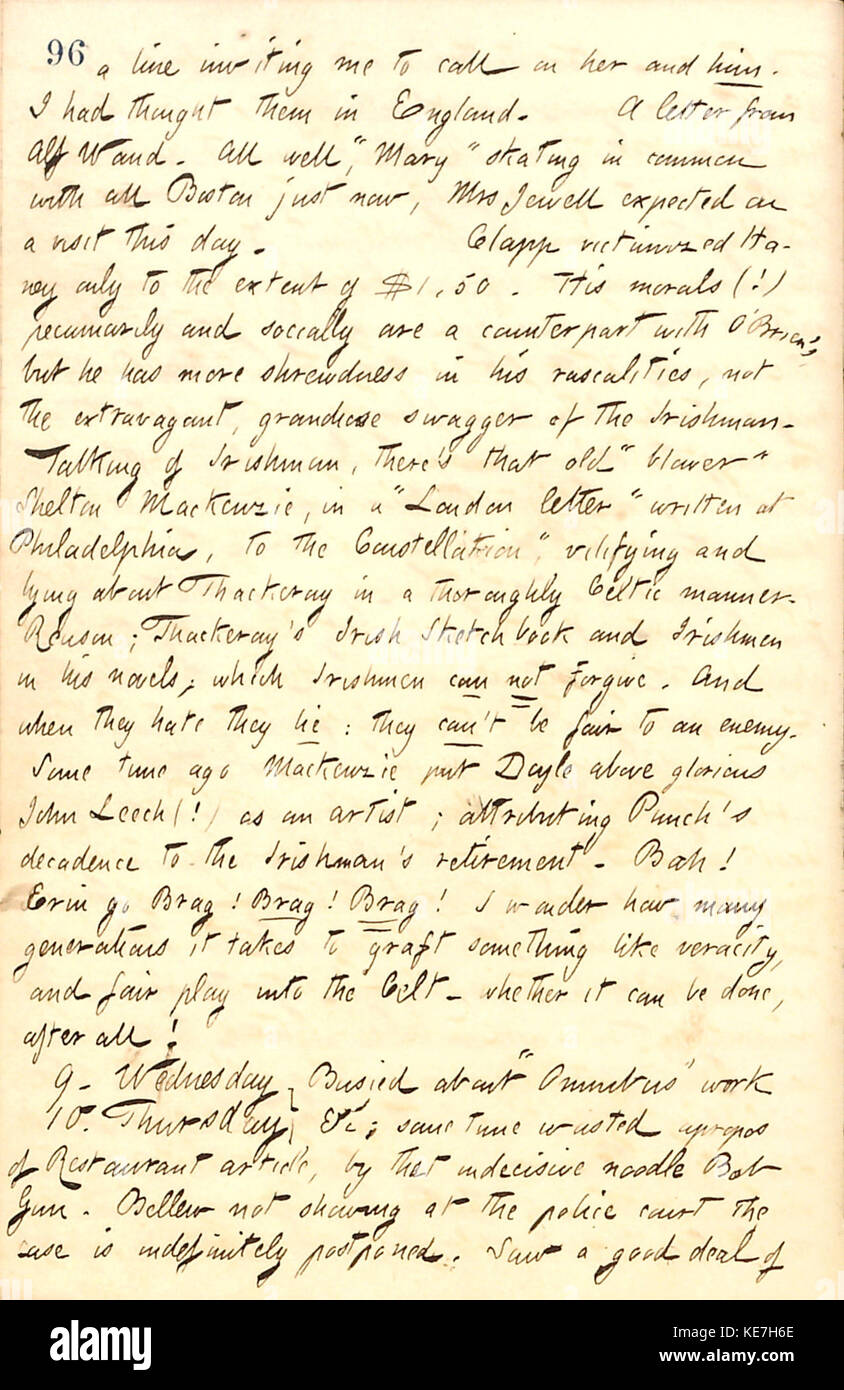 Thomas Butler Gunn Diaries Volume 10, page 108, le 8 février 10, 1859 Banque D'Images