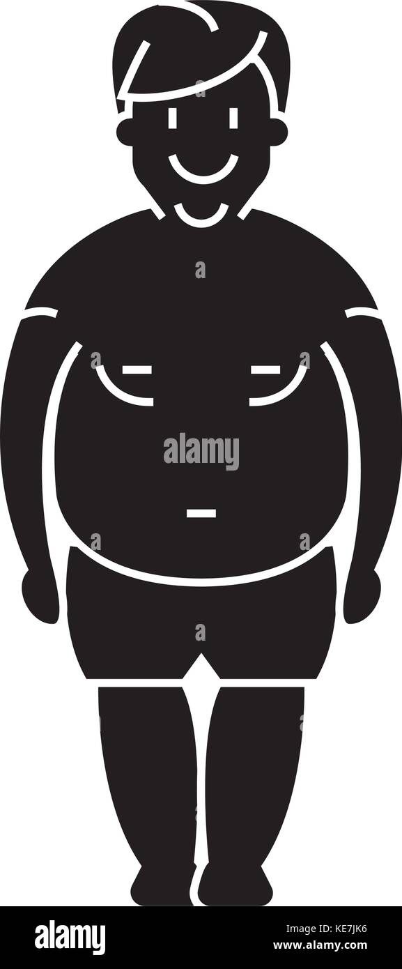 Fat Man - fat guy, icône illustration vectorielle, panneau noir sur fond isolé Illustration de Vecteur