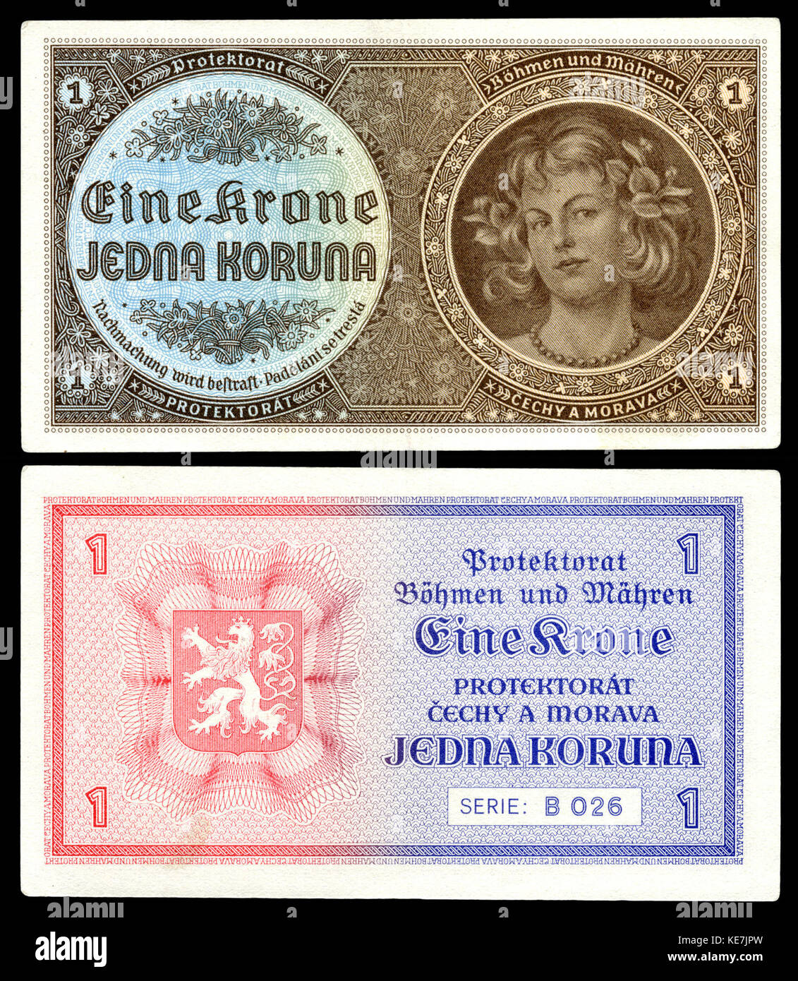 BOH&MOR 3 Protectorat de Bohême et Moravie 1 couronnes (1940)ND Banque D'Images