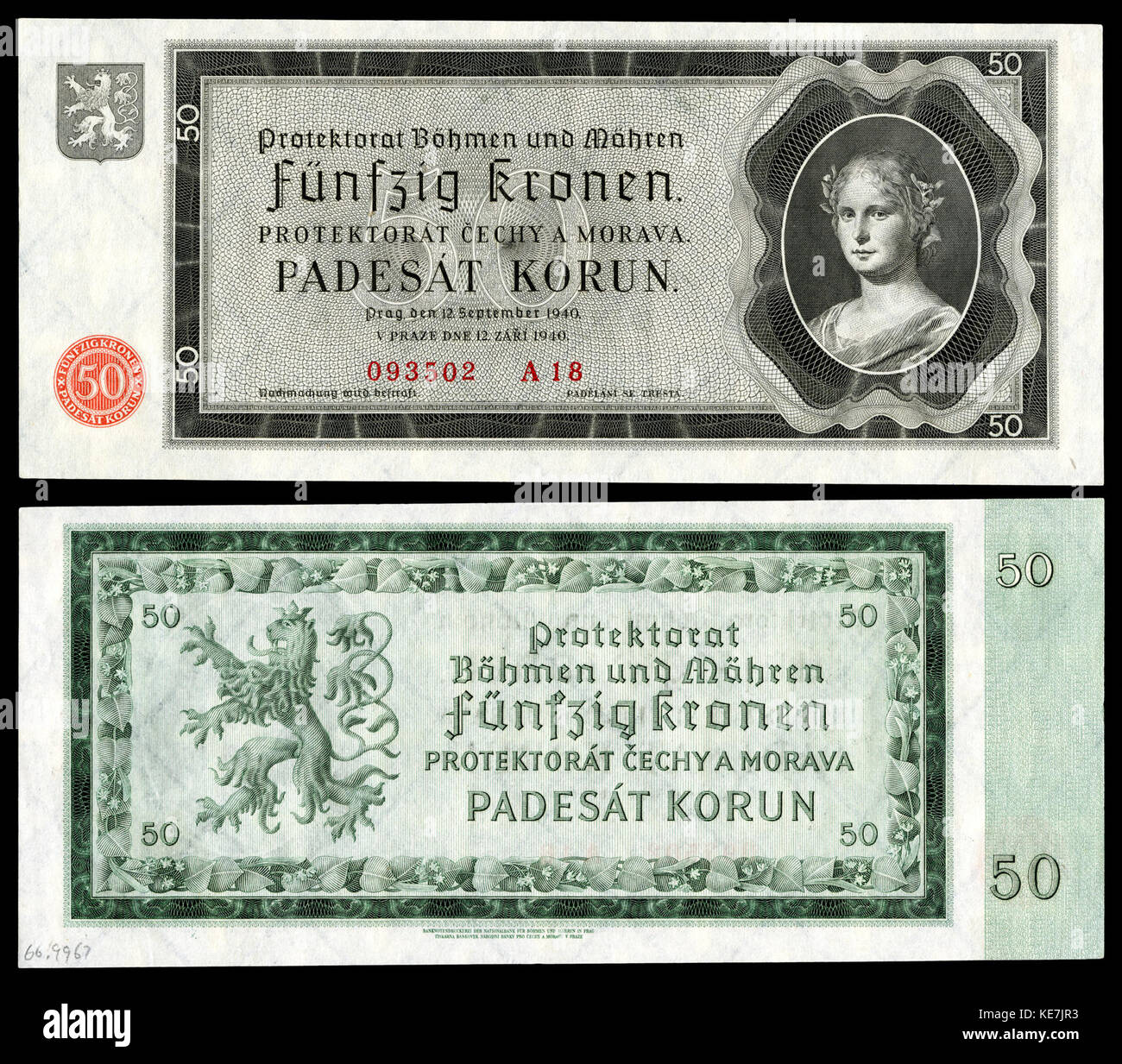 BOH&MOR 5un Protectorat de Bohême et Moravie 50 Korun (1940) Banque D'Images
