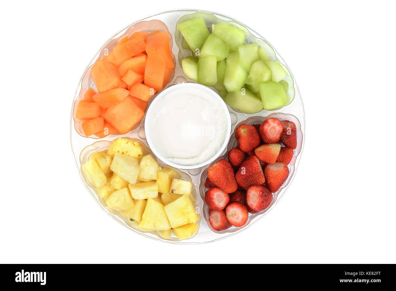 Vue du haut plateau de fruits avec une trempette Banque D'Images