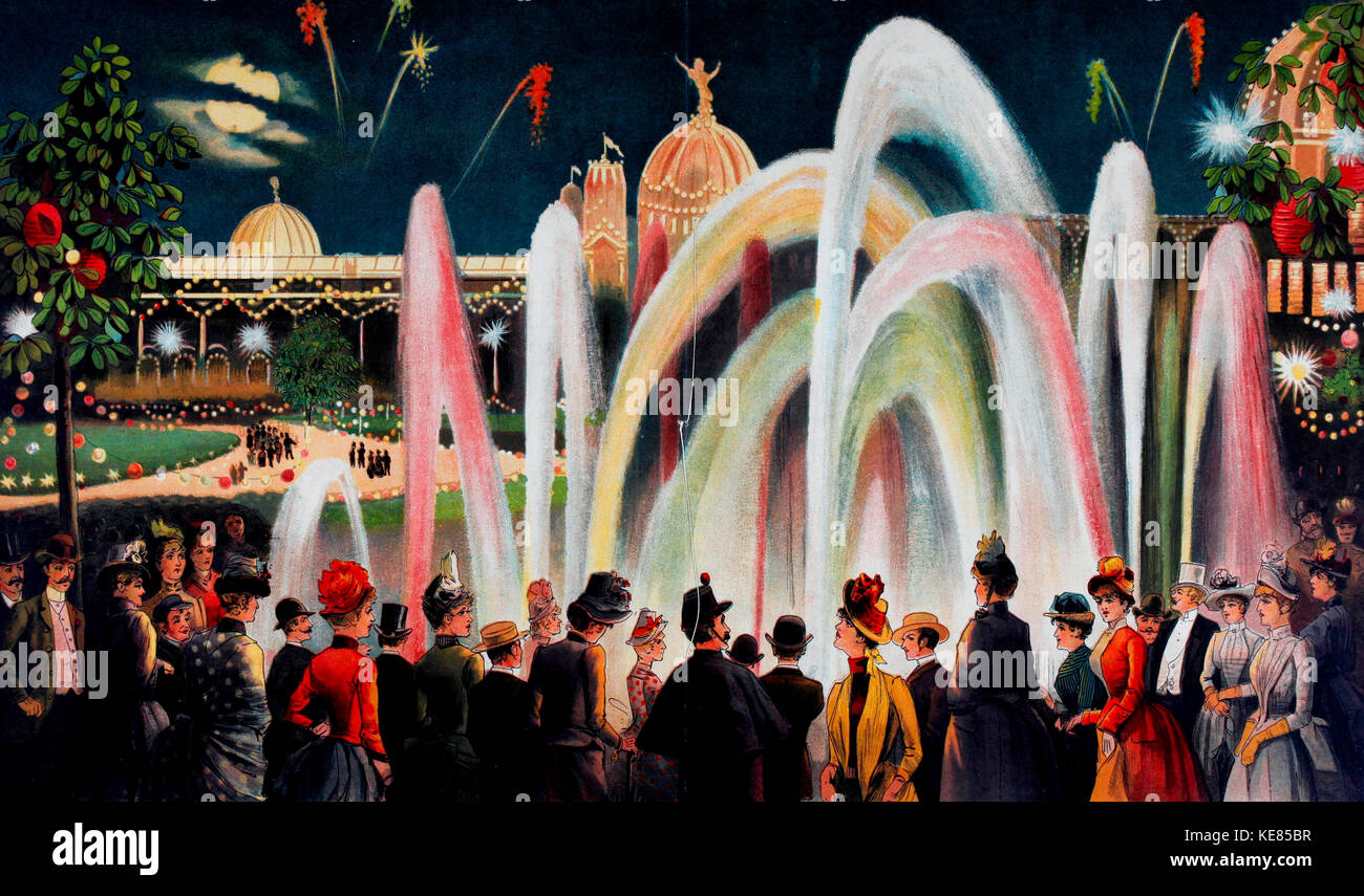 Grande Célébration de l'éclairage et dans les jardins de l'exposition à l'Exposition Universelle de Paris de 1878 Banque D'Images