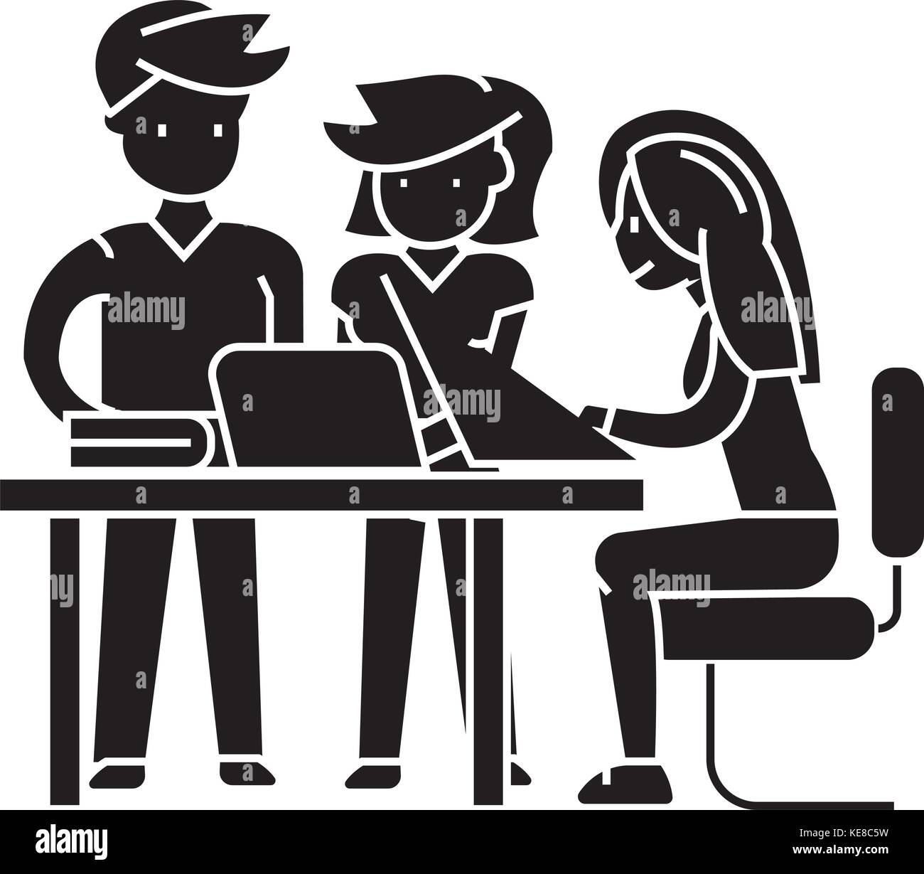 Projet de planification de l'équipe du bureau d'affaires, l'icône illustration vectorielle, panneau noir sur fond isolé Illustration de Vecteur