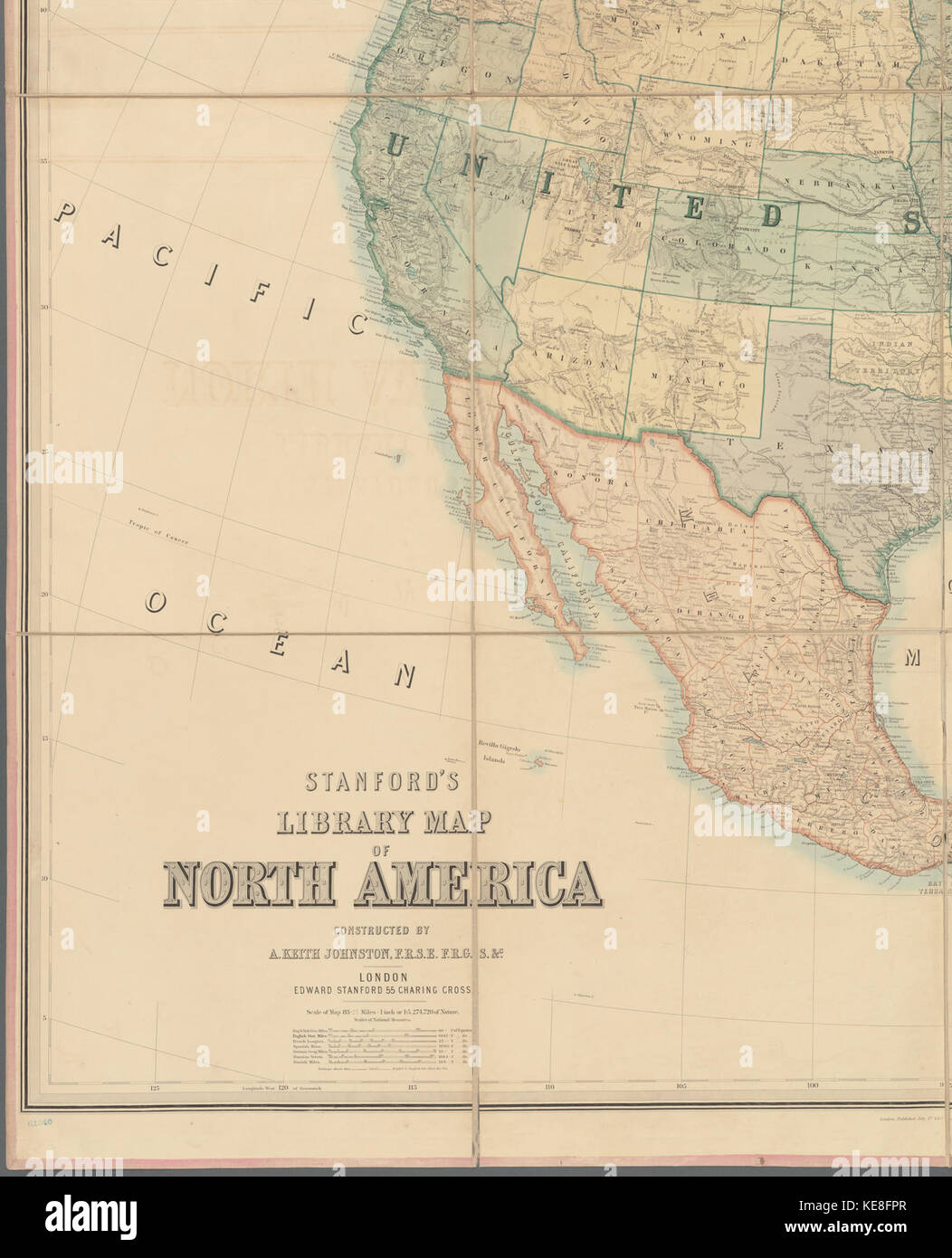 Carte historique de l’Amérique du Nord extraite de la bibliothèque de Stanford, montrant les caractéristiques géographiques, les frontières et les régions à la fin du XIXe ou au début du XXe siècle. Cette carte est une référence précieuse pour comprendre la géographie historique. Banque D'Images