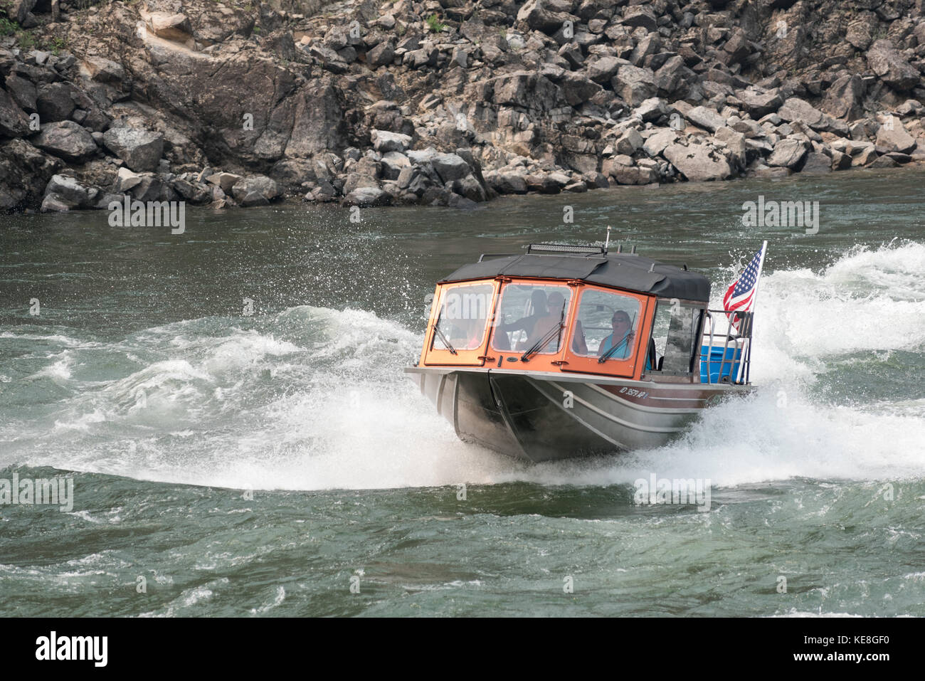 Bateau à réaction en Chine des rapides sur la rivière Salmon inférieur de l'Idaho. Banque D'Images