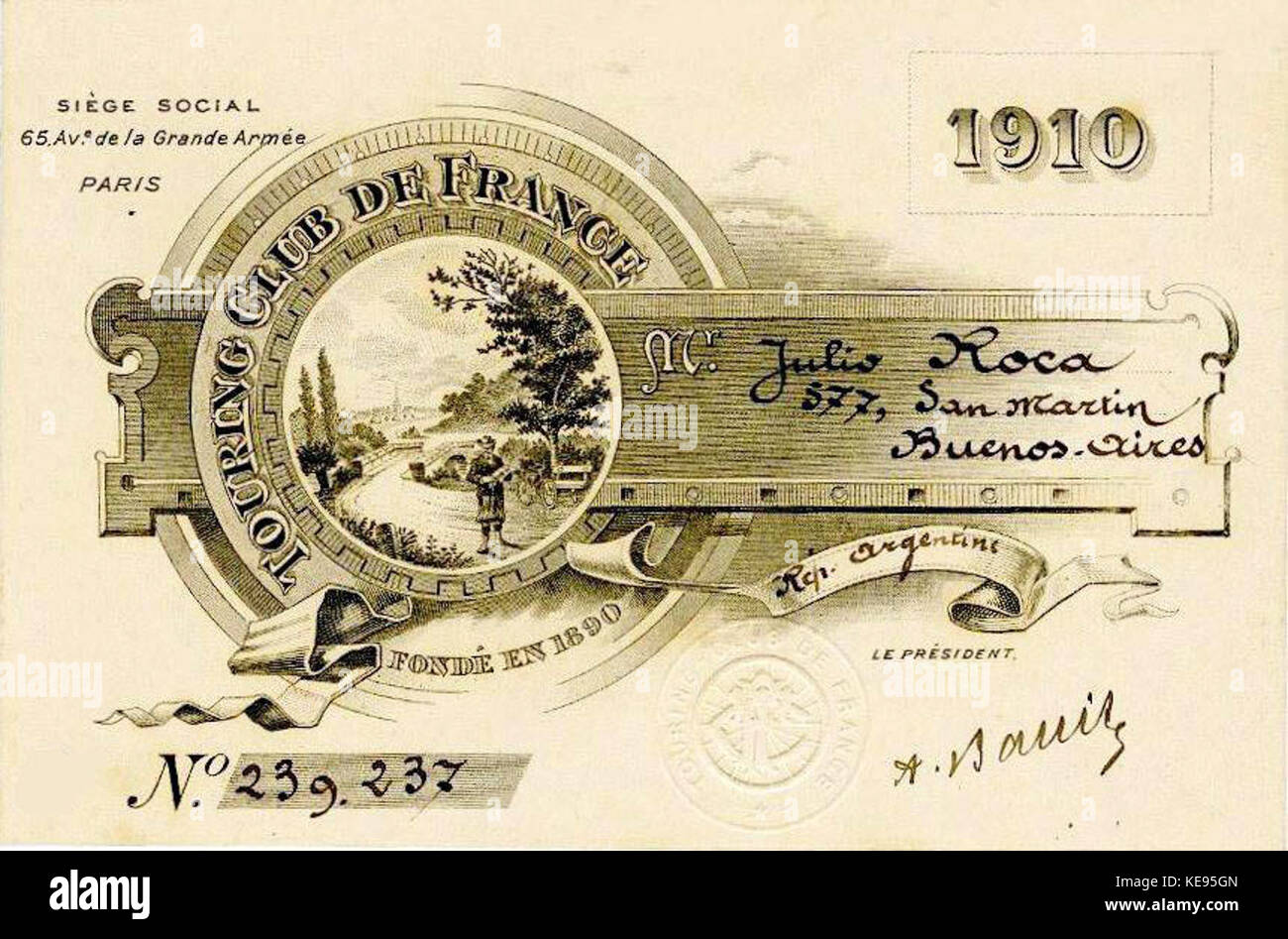 Carte de membre Touring club France Banque D'Images