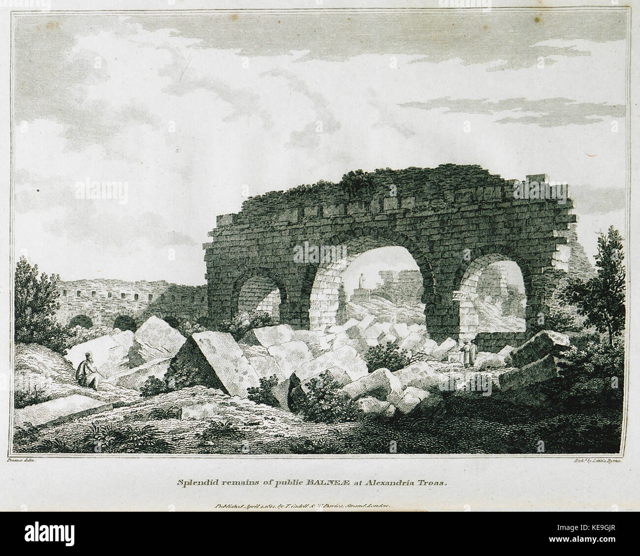 Les vestiges des Balneae publics (bains) à Alexandrie Troas, décrits par Clarke Edward Daniel en 1824, soulignent la grandeur des anciens bains romains et leur rôle dans la vie publique dans les villes romaines. Banque D'Images