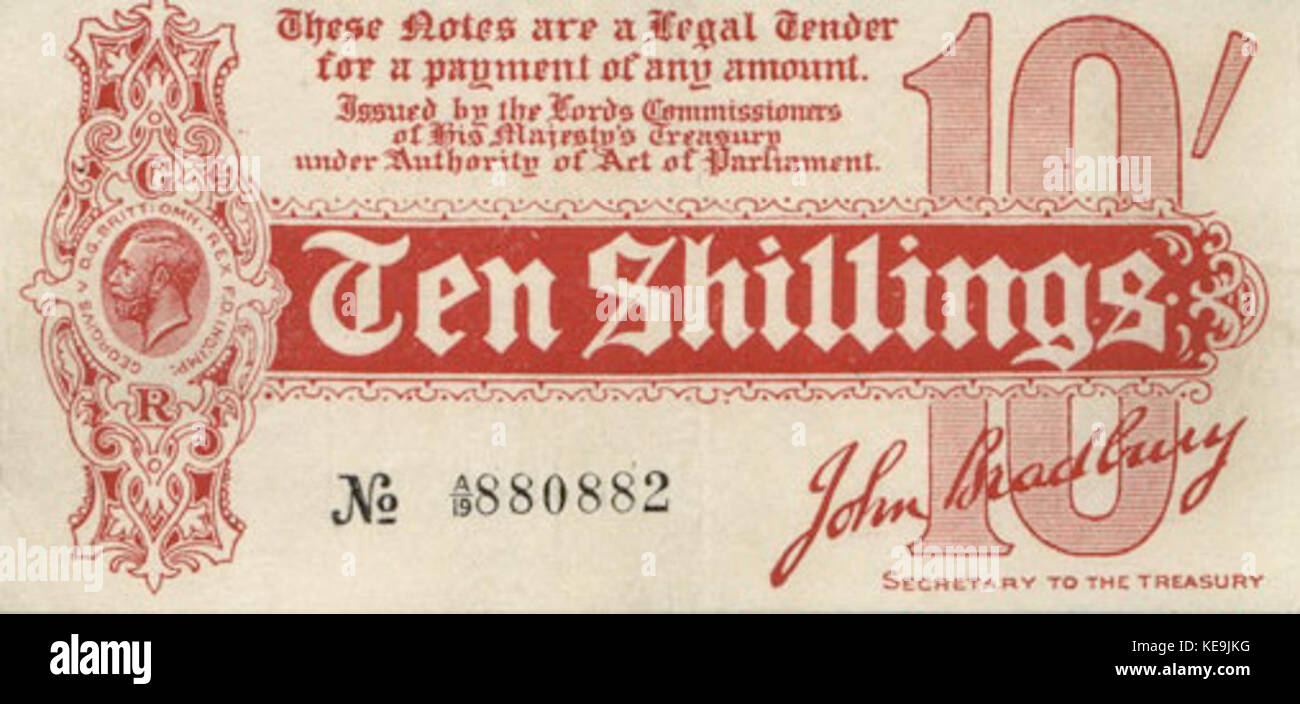 HM Treasury note 10 shillings bradbury B Banque D'Images