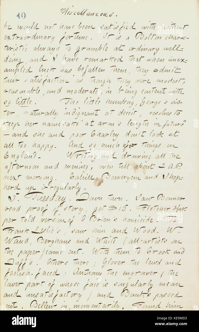 Thomas Butler Gunn Diaries Volume 18, page 47, Novembre 4, 1861 Banque D'Images