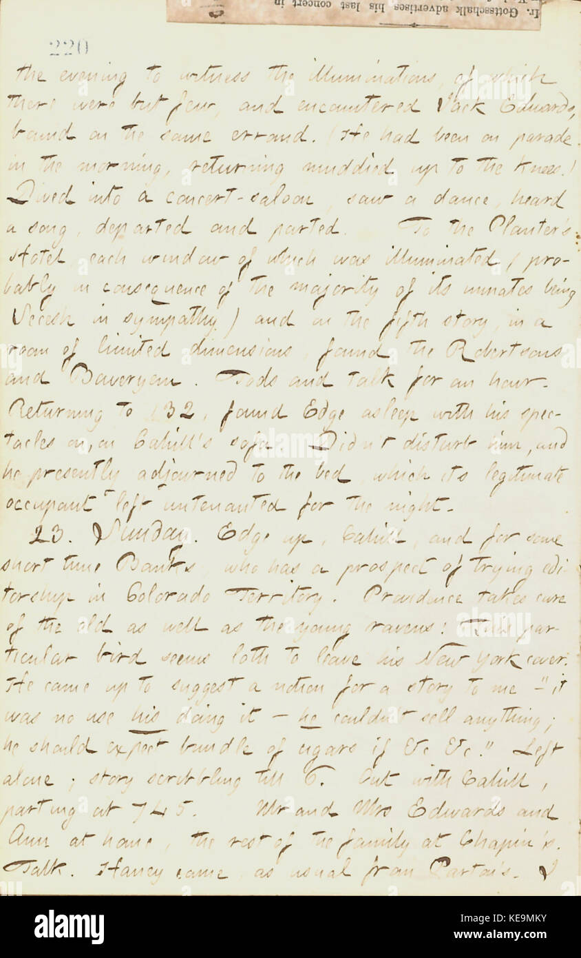 Thomas Butler Gunn Diaries Volume 18, page 243, Février 22, 1862 Banque D'Images