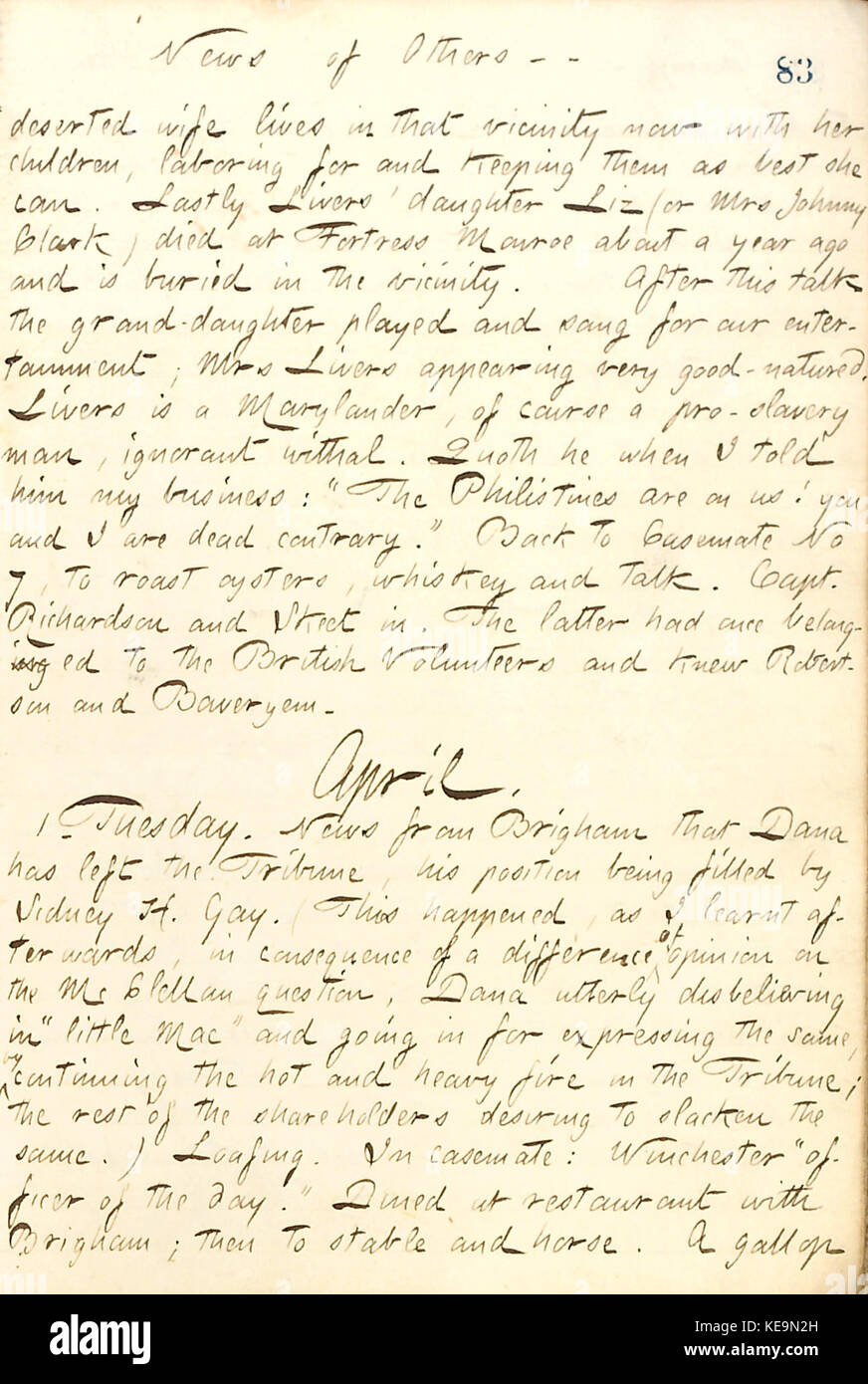 Thomas Butler Gunn Diaries Volume 19, page 97, 31 mars, 1862 Banque D'Images