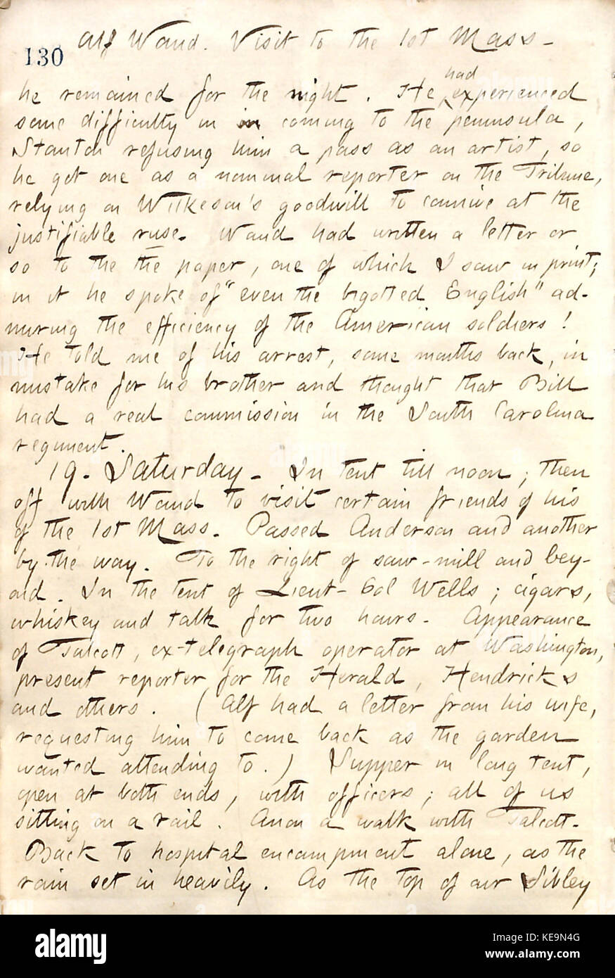 Thomas Butler Gunn Diaries Volume 19, page 145, Avril 18, 1862 Banque D'Images