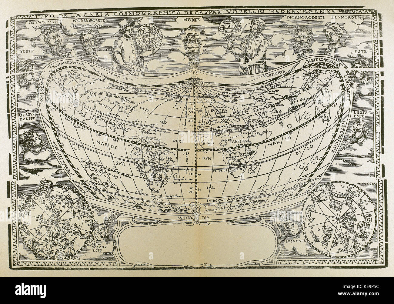 Le Cosmographic Xilography d Vopellio Medeburgense Lettre de Gaspar Banque D'Images